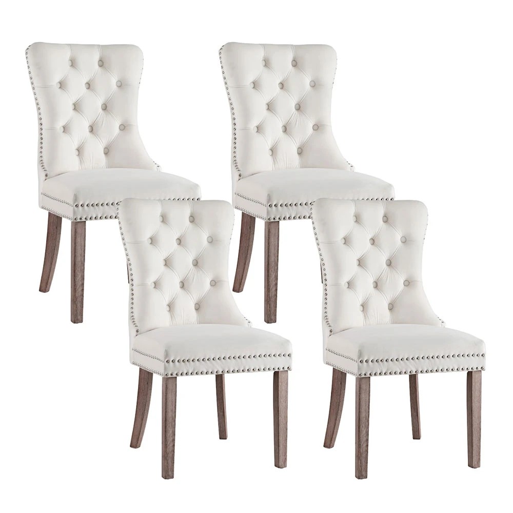 1 1 Set of 4 Artiss Dining Chairs Velvet - Beige, 1 of 5