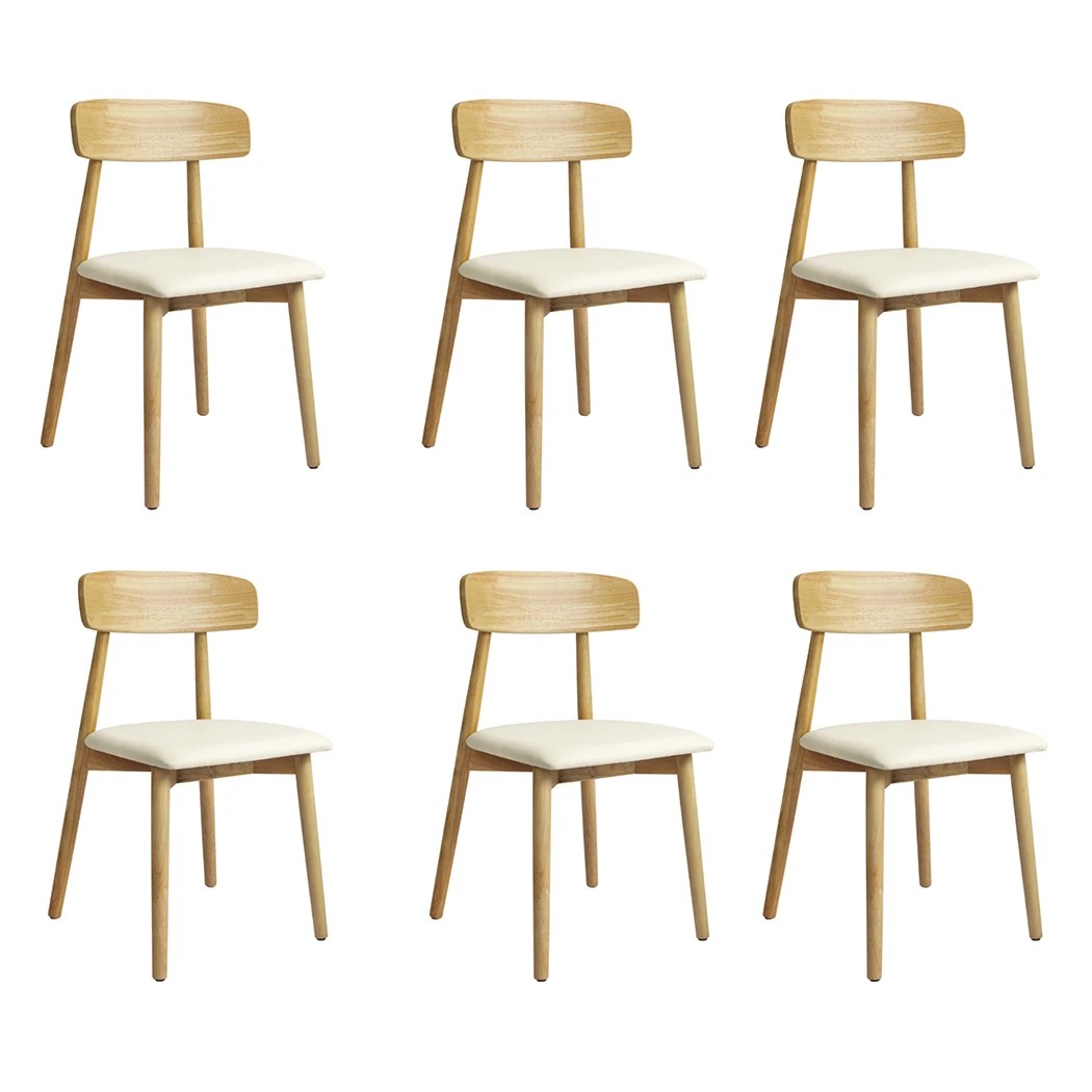 1 Levede 6pcs Dining Chairs Solid Wood in Natrual Colour, 1 of 6
