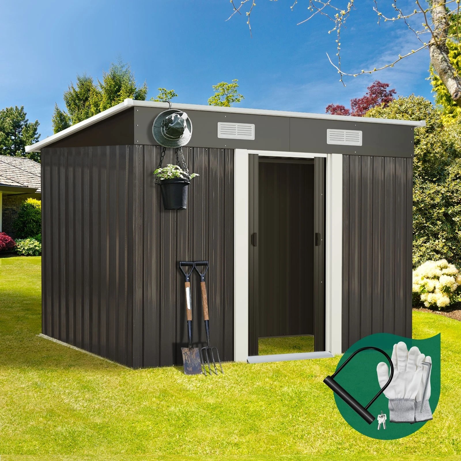 3 Livsip Garden Shed Outdoor Storage Sheds 2.38x1.31M Workshop Cabin Metal House - Grey, 3 of 9