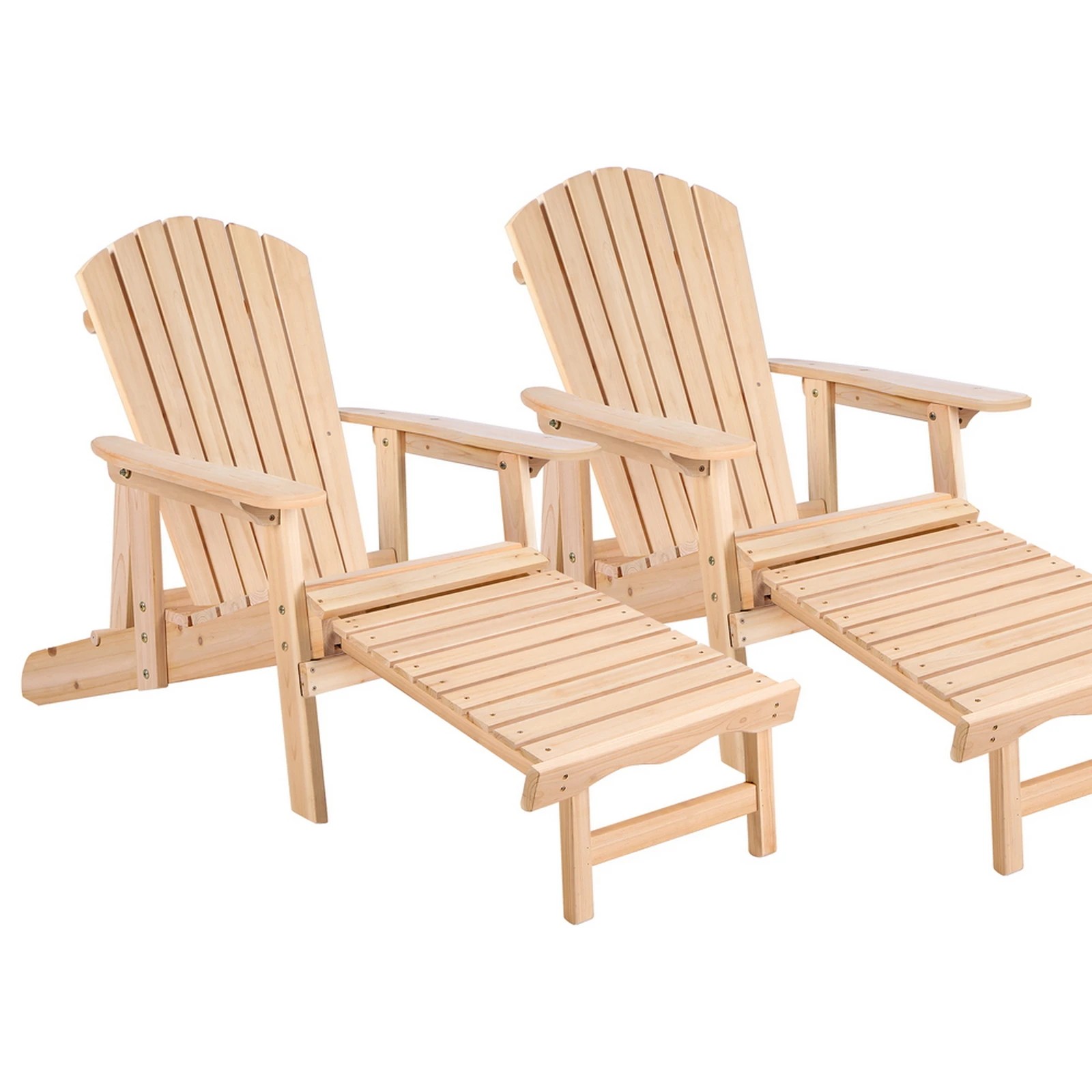 1 Alfordson 2x Outdoor Chairs Wooden Adirondack w/ Ottoman Patio Beach Garden - Natural, 1 of 10