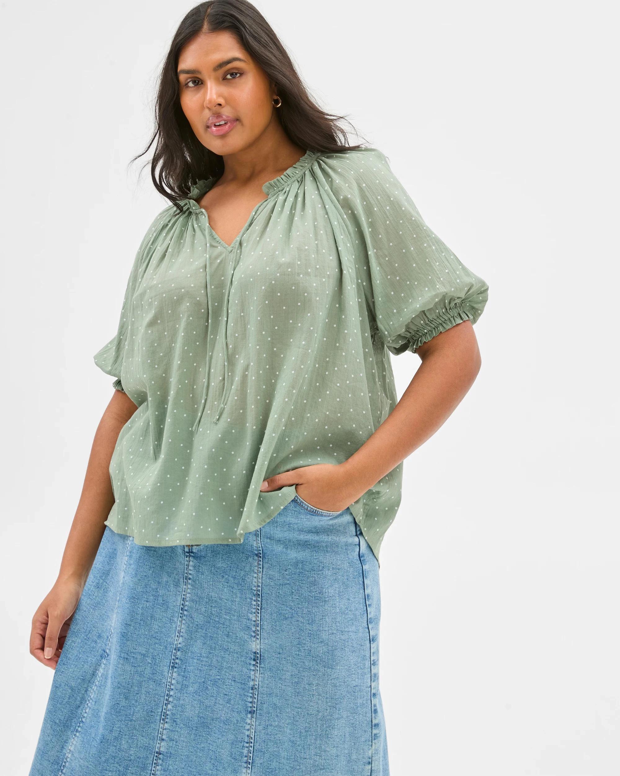 4 Target Plus Size 3/4 Poet Sleeve Blouse SEAGRASS SPOT, 4 of 6