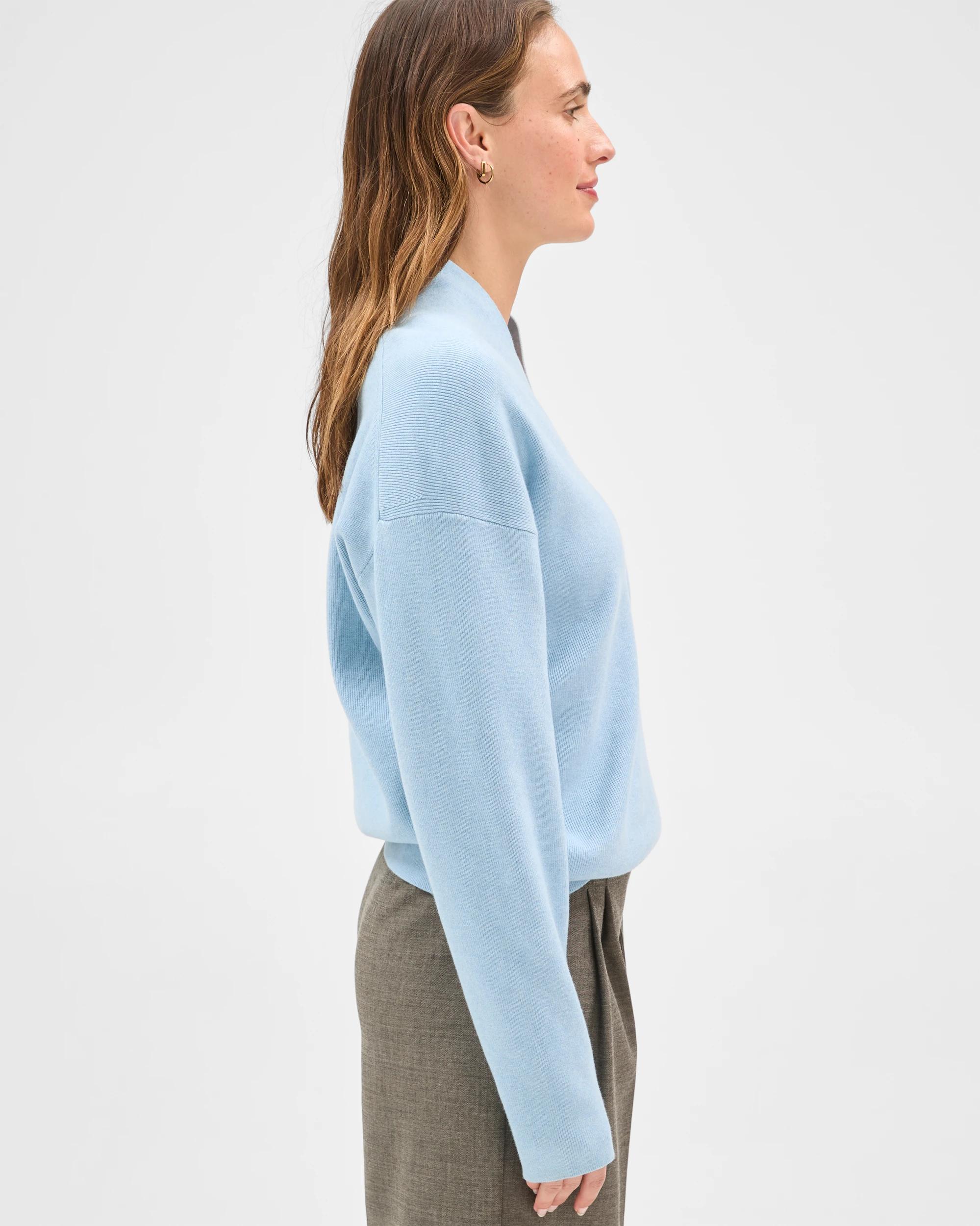 7 Preview Australian Cotton Blend Long Sleeve Deep V-Neck Jumper BLUE MIST, 7 of 7