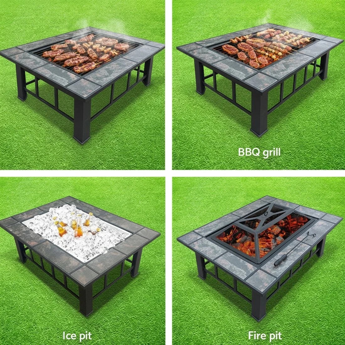 3 Grillz Fire Pit BBQ Grill Ice Bucket 3-In-1 - Black, 3 of 6