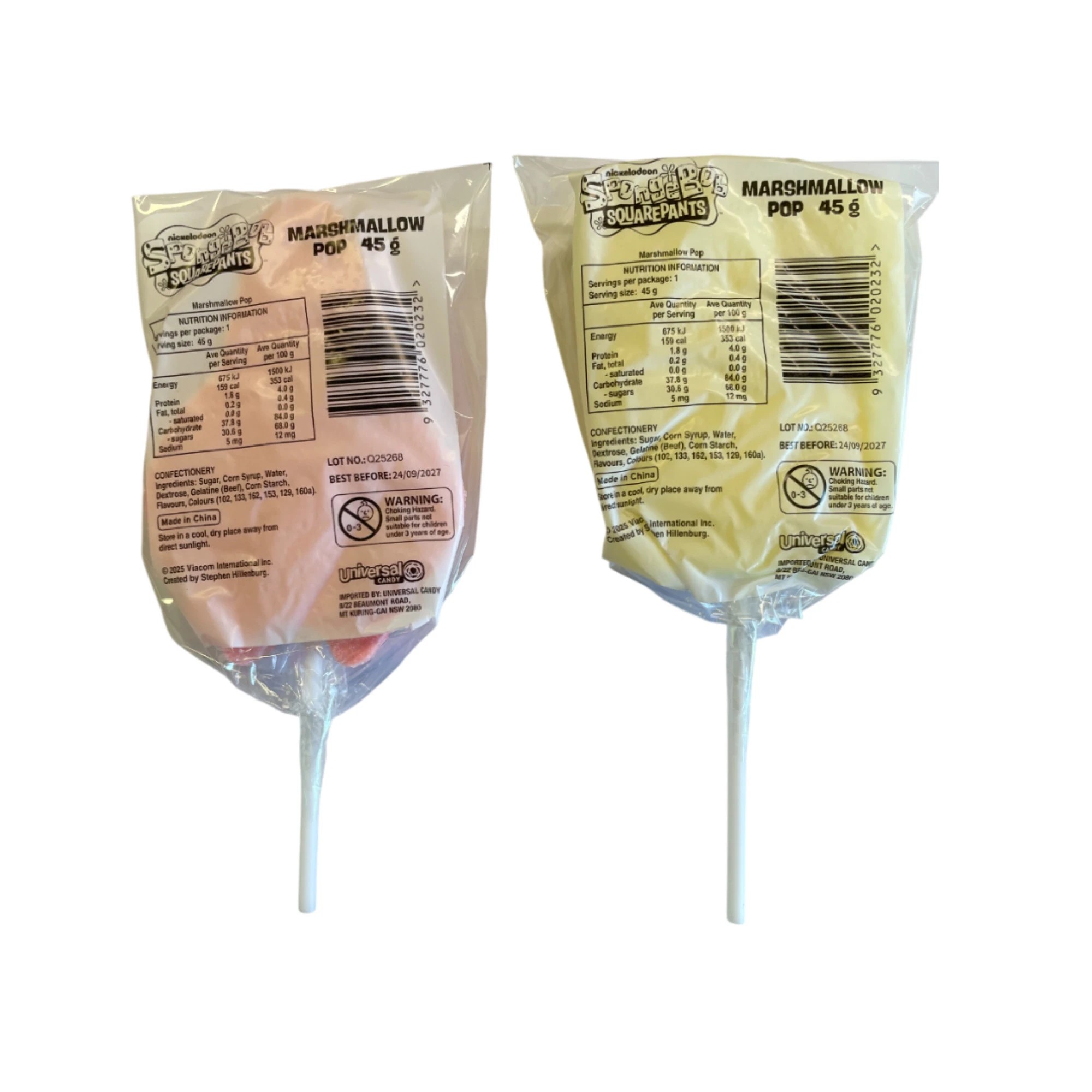 2 SpongeBob SquarePants Marshmallow Pop 45g - Assorted, 2 of 2