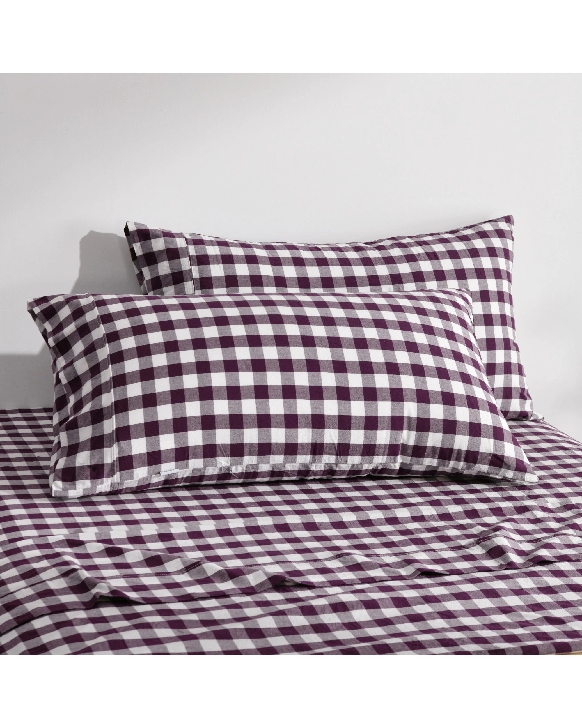 1 Dreamaker Twin Pack Lola Yarn Dyed Washed Cotton Gingham King Pillowcase - Plum, 1 of 6