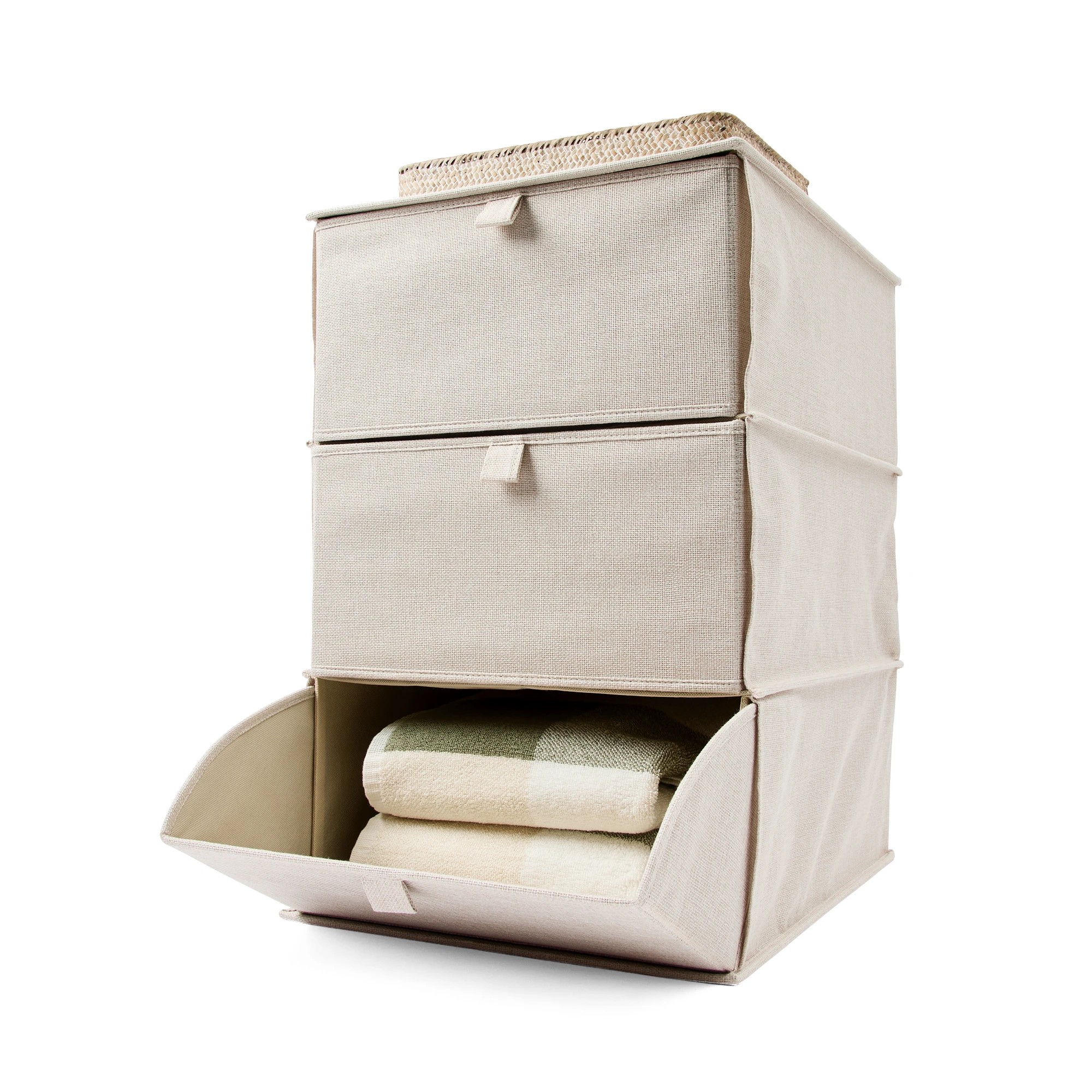 1 Linen Look 3 Tier Storage Unit - Beige, 1 of 6