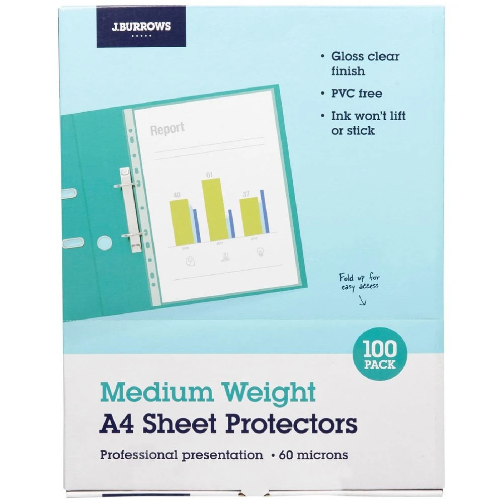 1 J.Burrows A4 60 Micron Sheet Protectors 100 Pack, 1 of 2