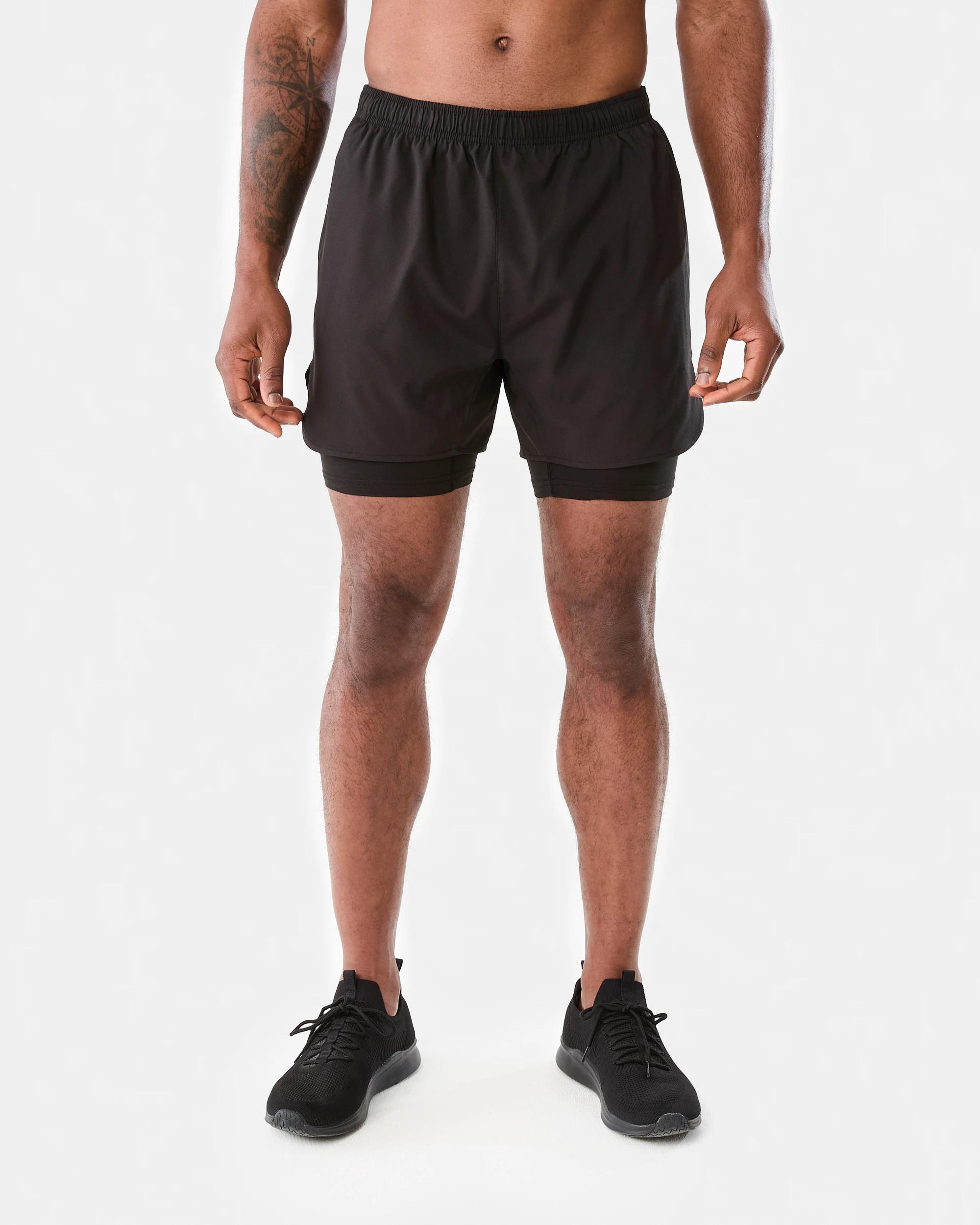 6 Active Mens Dual Layer Shorts BLACK, 6 of 7