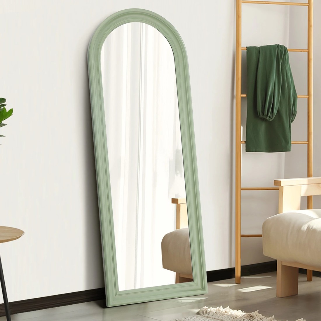 4 Oikiture Full Length Mirror Elegance Arch 165x60cm Wood Floor Mirrors - Green, 4 of 10
