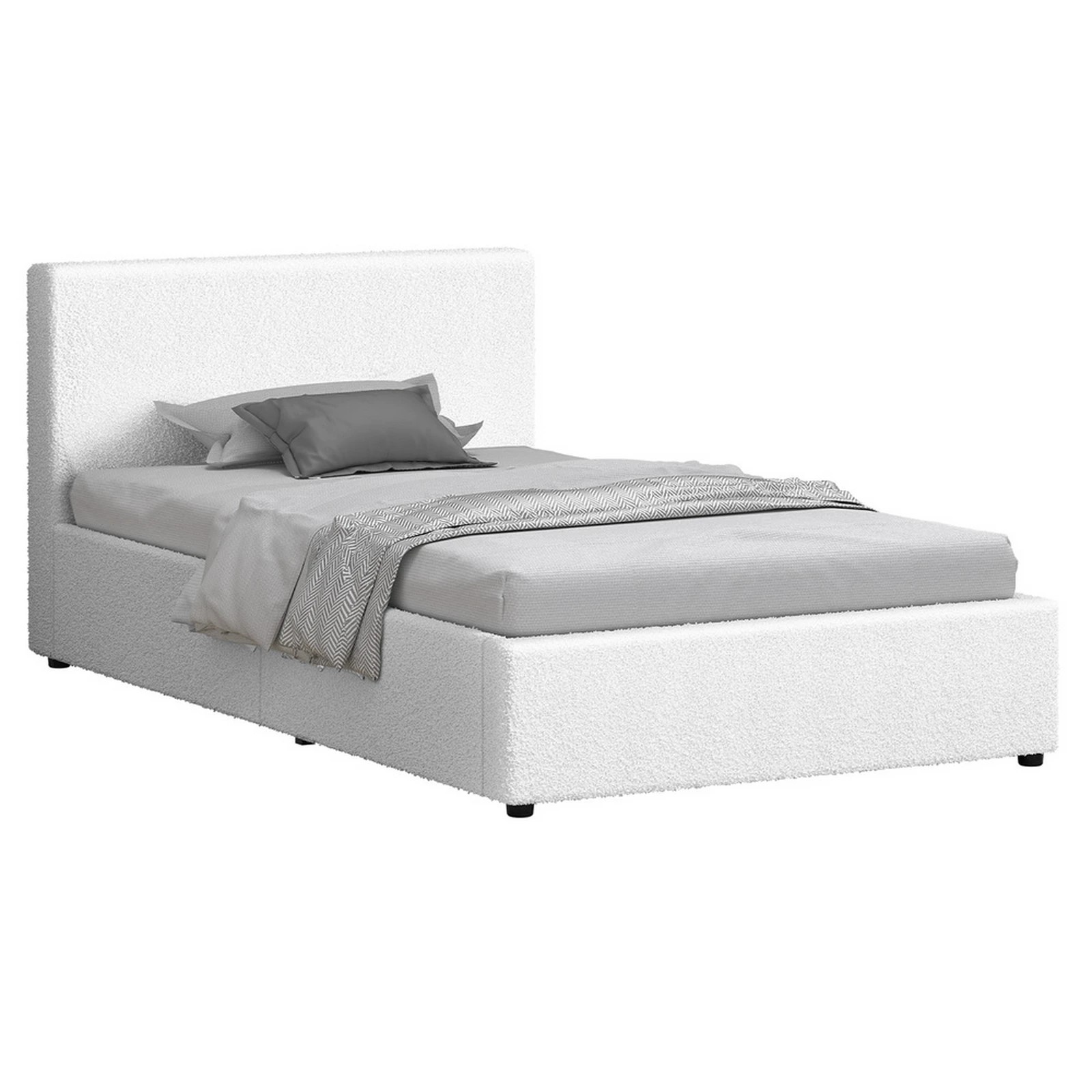 1 Alfordson Bed Frame Single Size Gas Lift Storage Base Boucle Tricia - White, 1 of 10