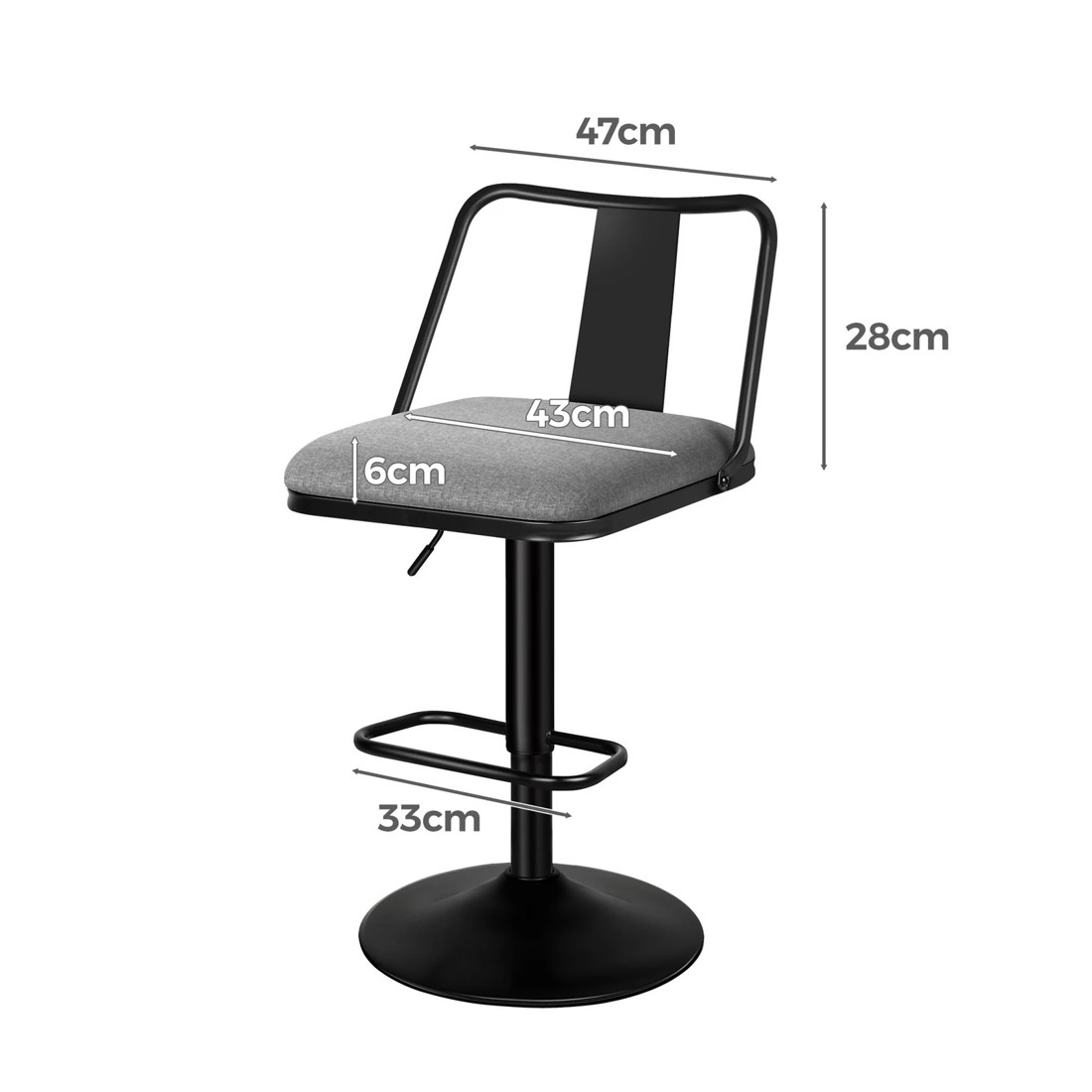 7 Alfordson 4x Bar Stools Gas Lift Fabric Bar Chairs Kitchen Swivel Gloria - Grey, 7 of 10