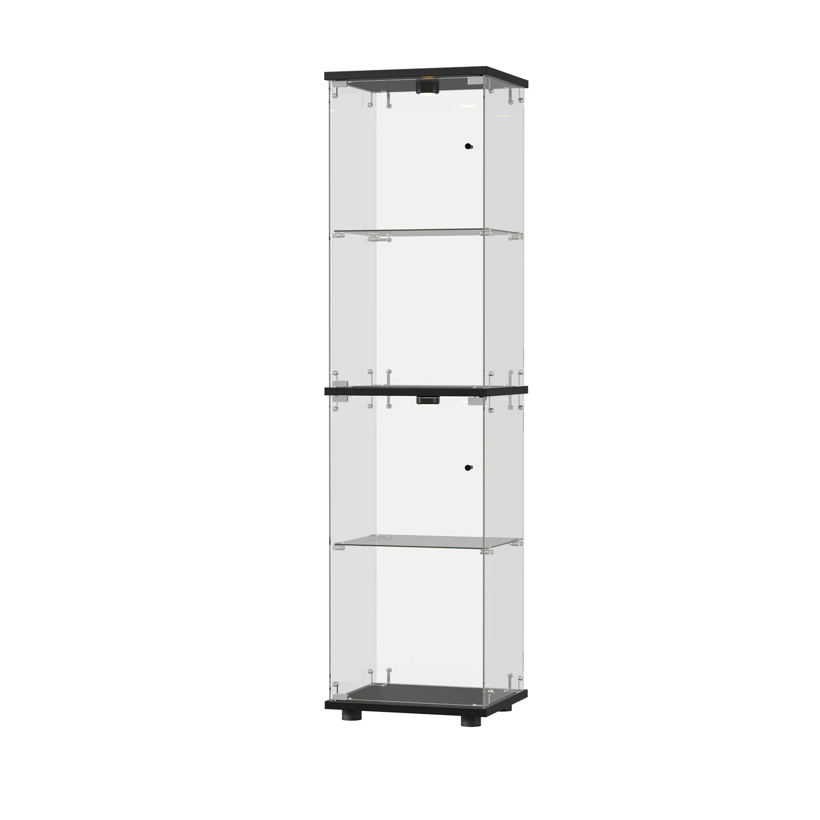 1 Oikiture Glass Display Cabinet 4-Tier LED Light Bookcase Clear Showcase - Black, 1 of 8