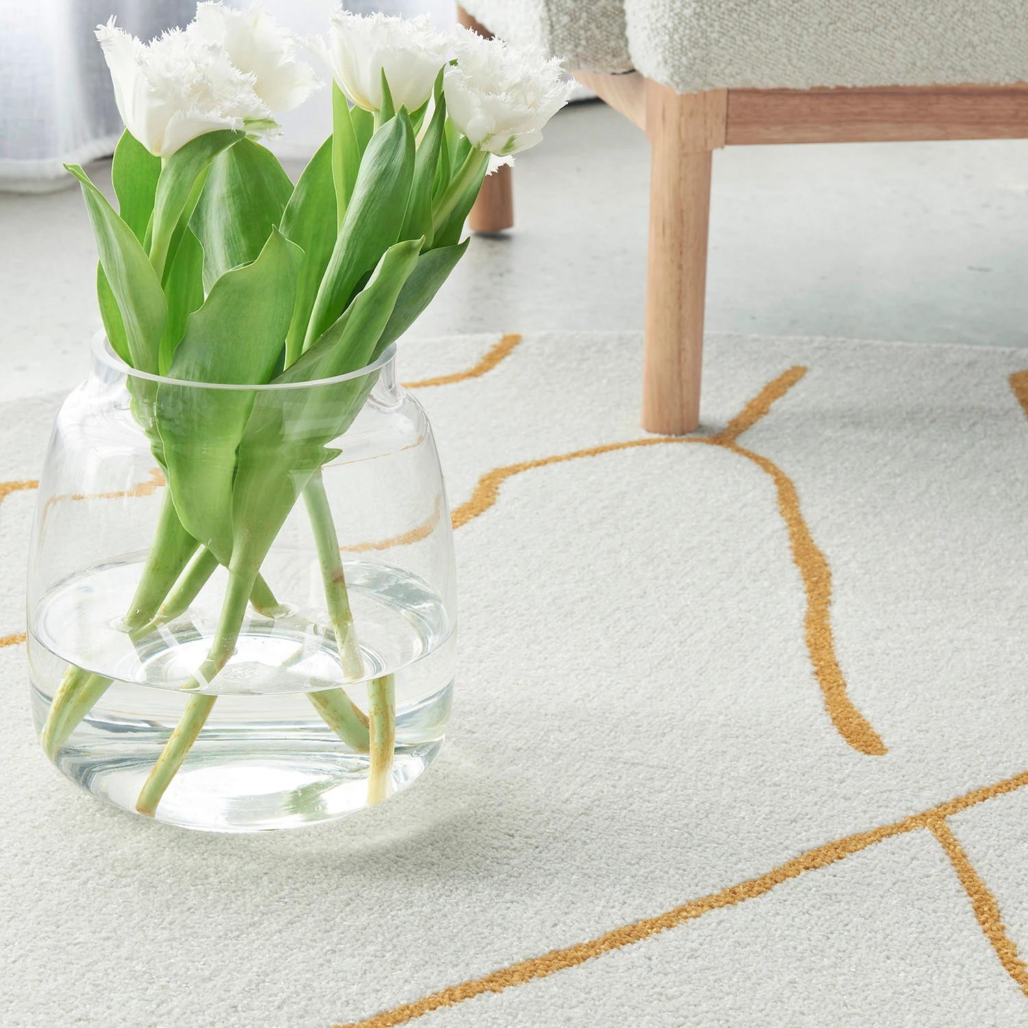6 Common Ground Rugs Elysium Ivy Gold Round 240x240cm - Large Round Power Loomed Pet Friendly Rug - Natural, 6 of 7