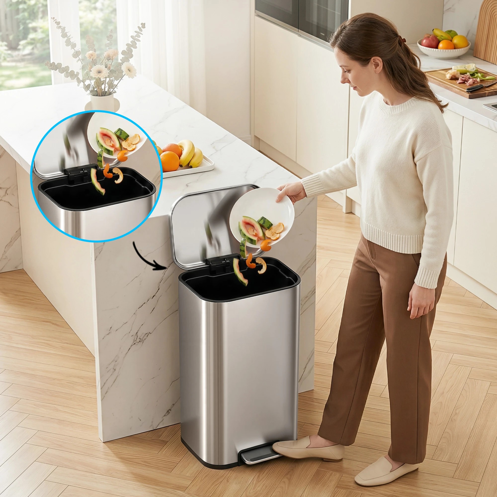 6 Cefito 40L Kitchen Trash Can Pedal Bin Rubbish Bin Steel Soft-Close Lid - Grey, 6 of 9
