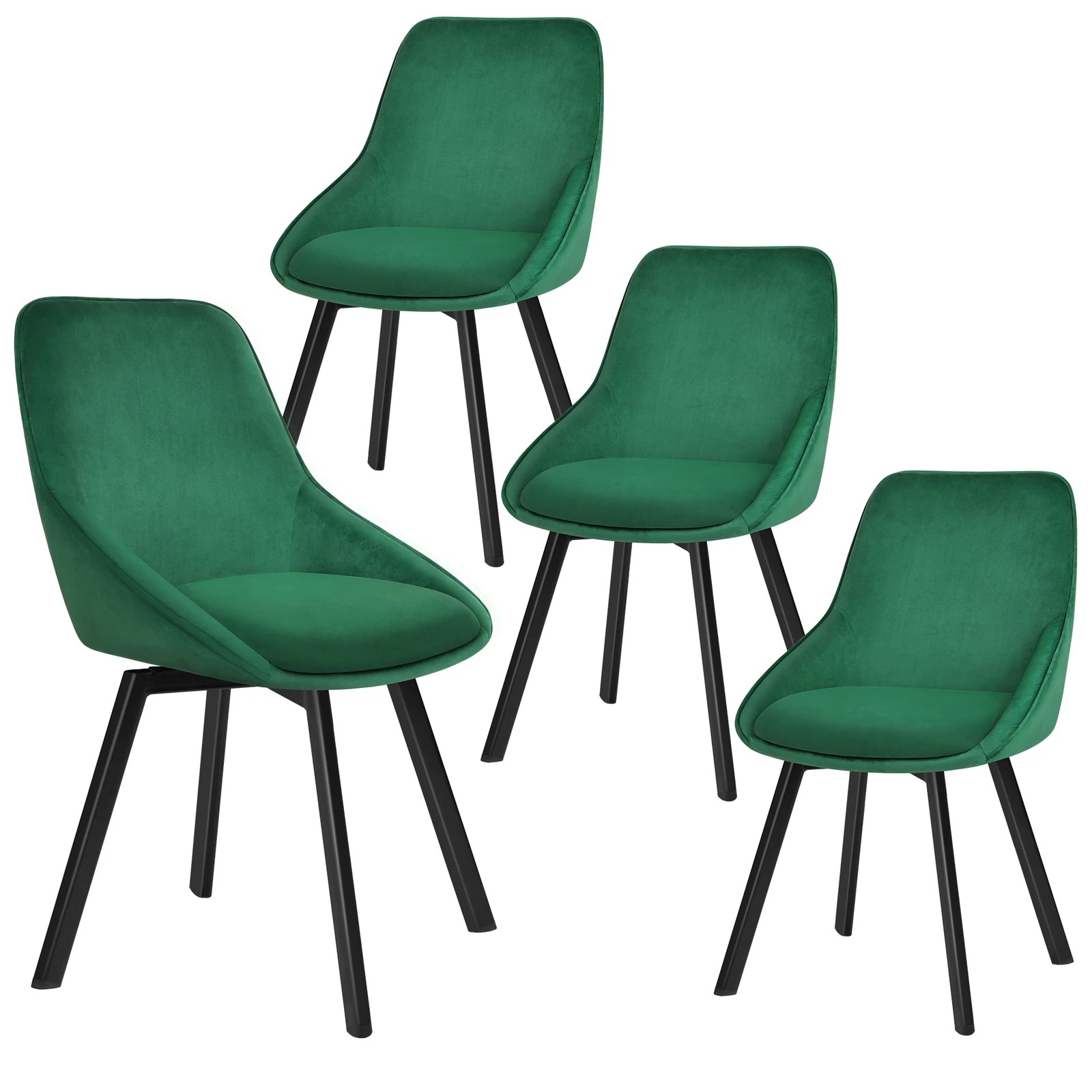 1 Alfordson 4x Dining Chairs Accent Kitchen Swivel Lounge Padded Seat Velvet - Green, 1 of 8