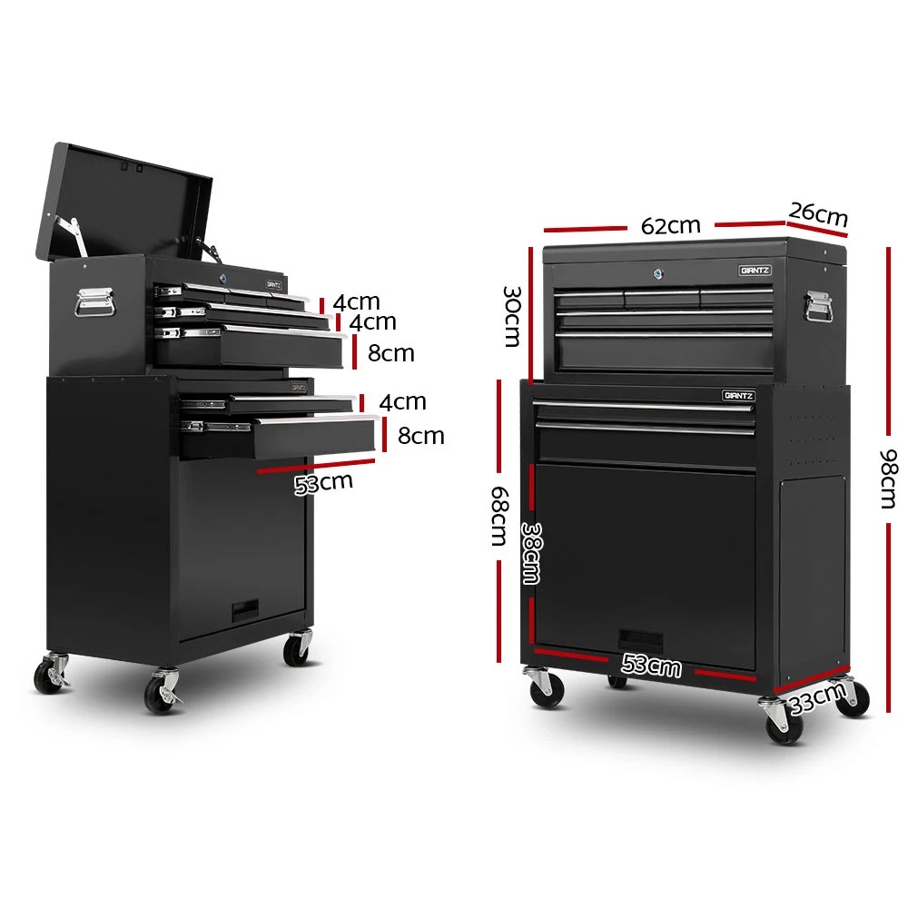 2 Giantz 7 Drawer Tool Box Cabinet Chest Trolley Toolbox Garage Storage - Black, 2 of 7