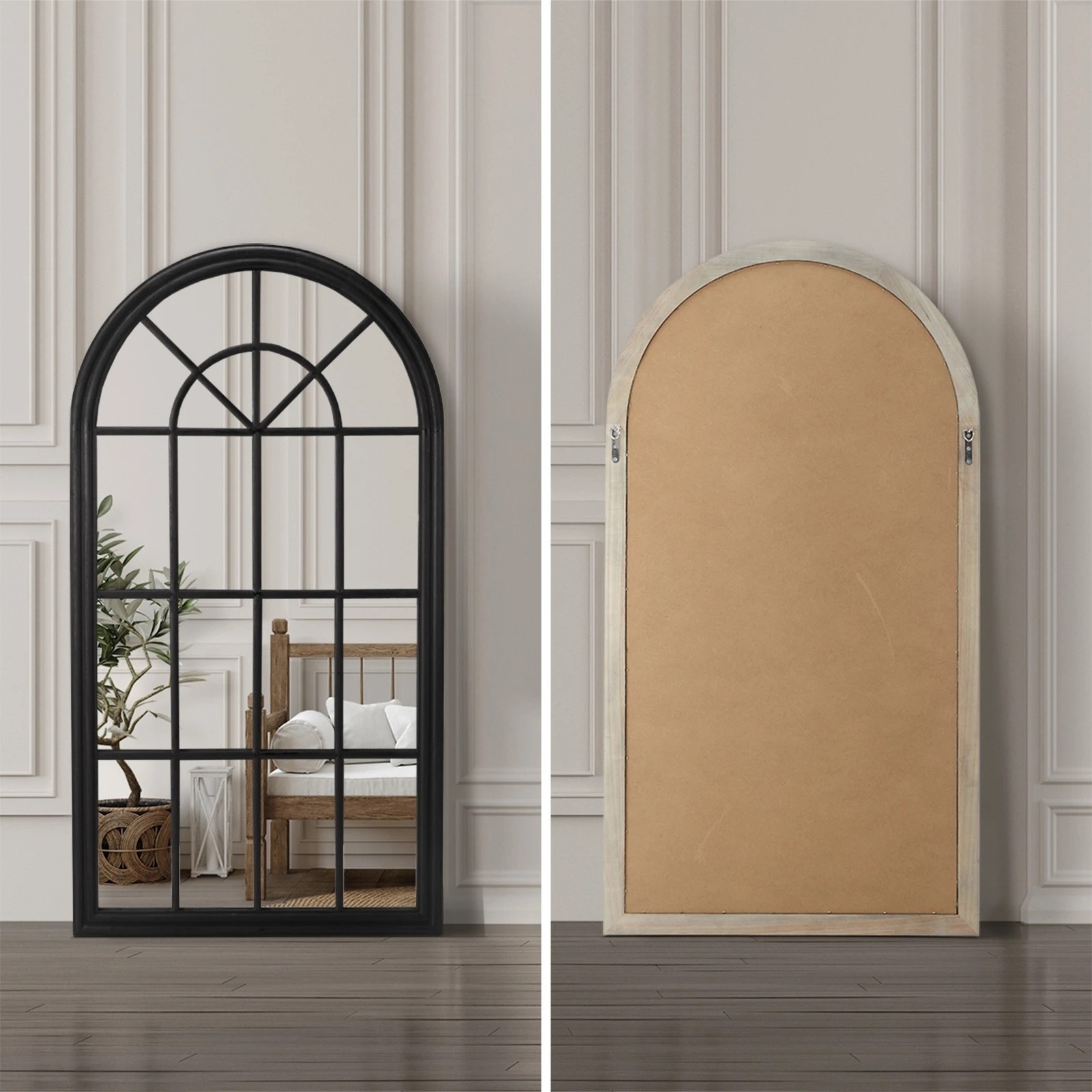4 Oikiture Window Mirror Arched Wall Mirrors Decor 76x51cm Wooden
 - Black, 4 of 9