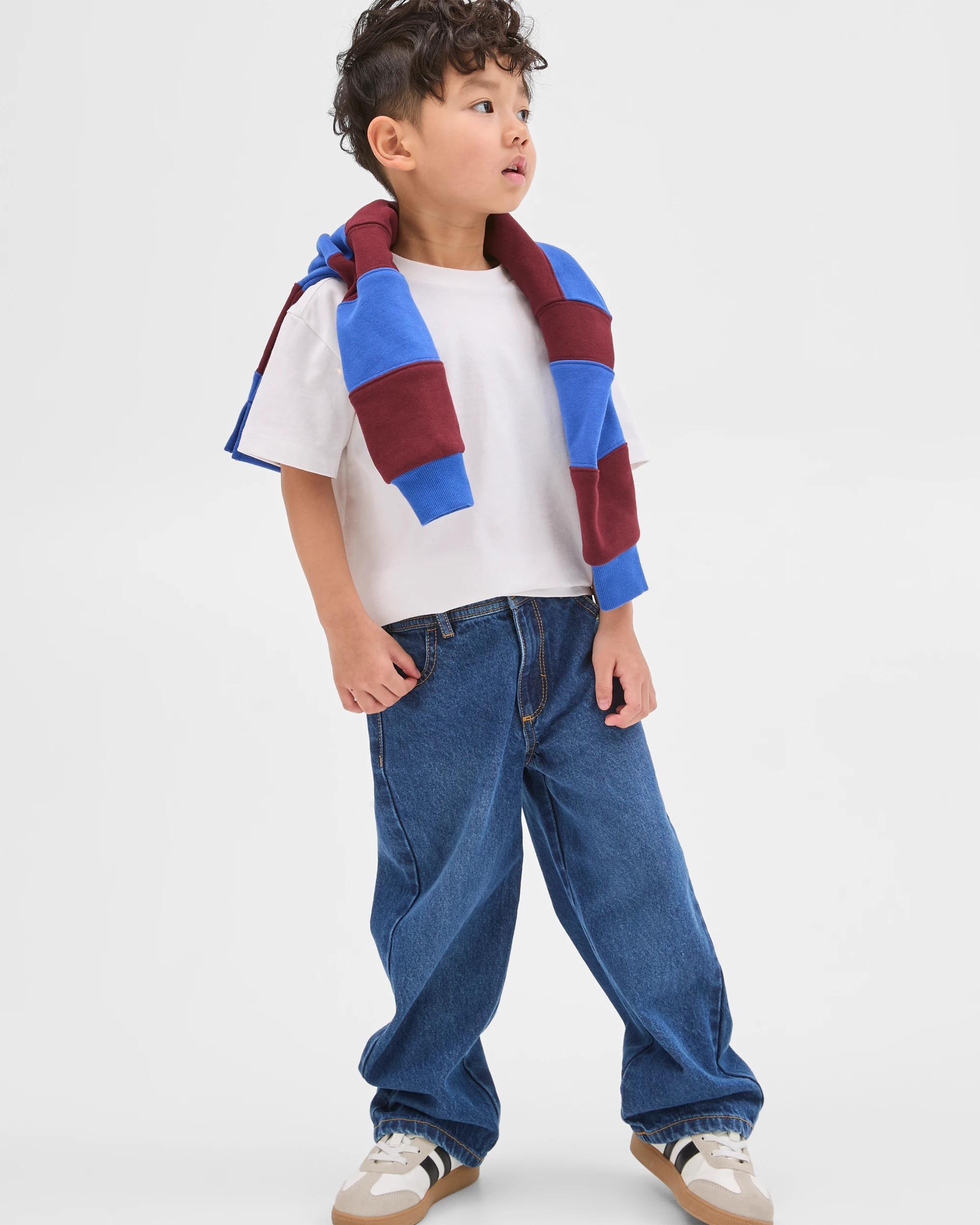 1 Target Kids Wide Leg Denim Jeans DARK WASH, 1 of 6