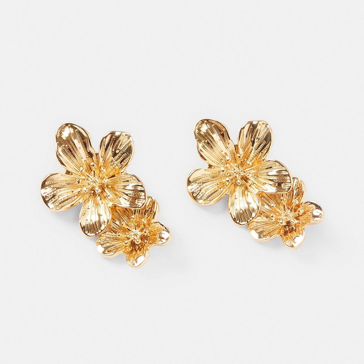 2 Flower Drop Earrings - Gold Tone Gold, 2 of 5