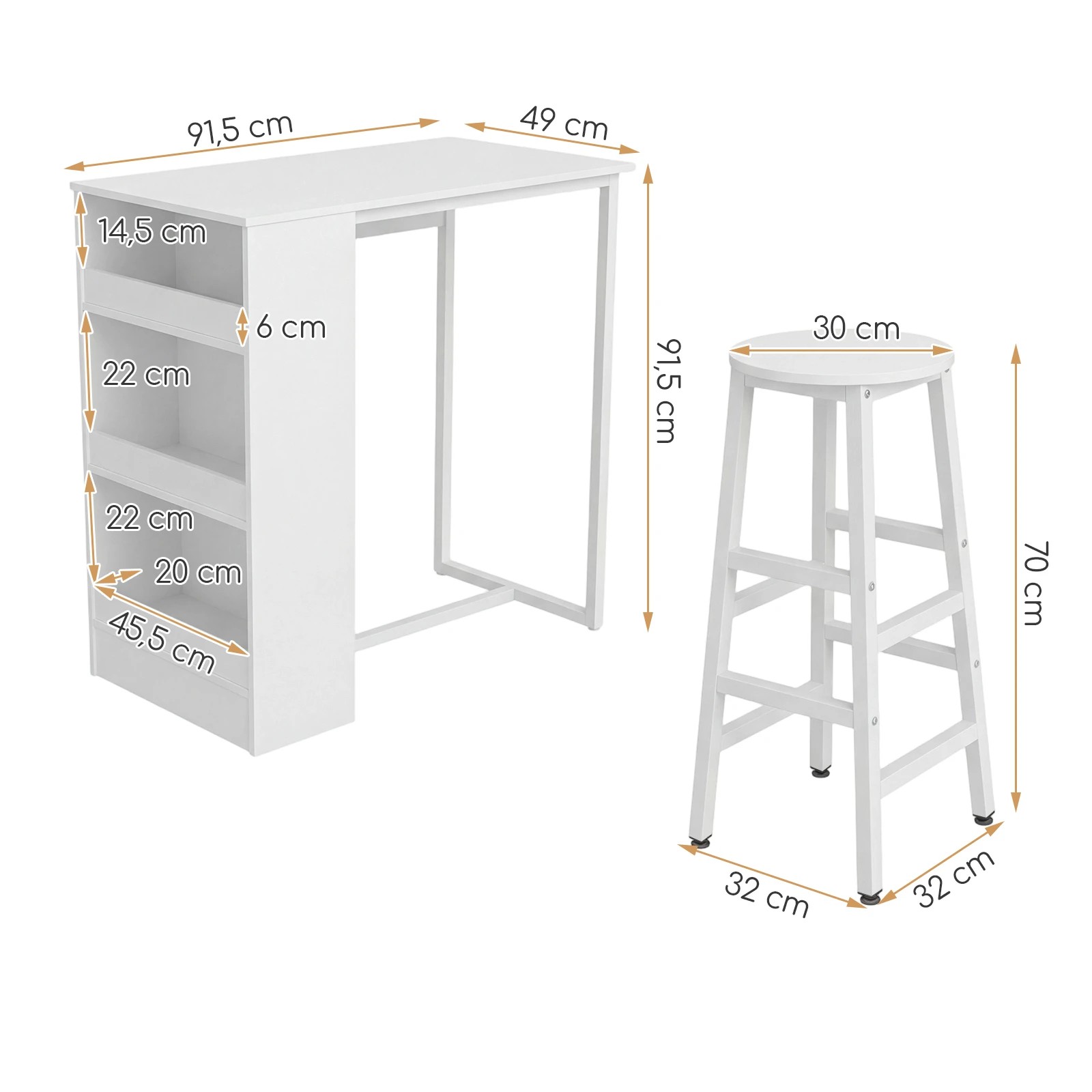 4 Costway 3PCS Dining Table Set Counter Height Bistro Table w/Storage Shelf Kitchen Table Set - White, 4 of 4