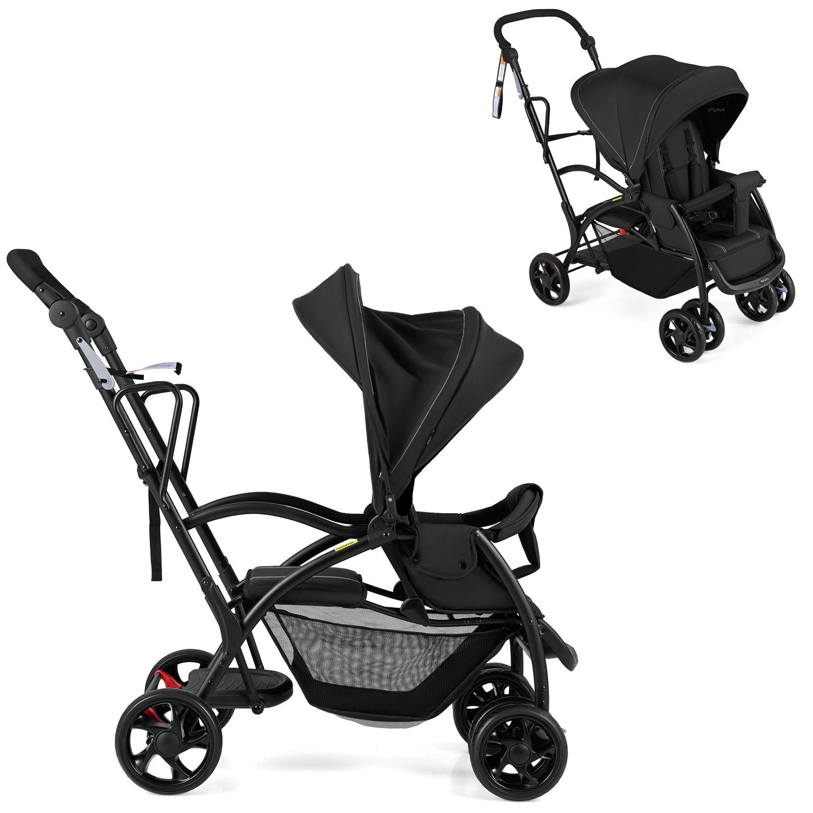 1 Costway Sit & Stand Stroller Foldable Double Stroller Push Car - Black, 1 of 1