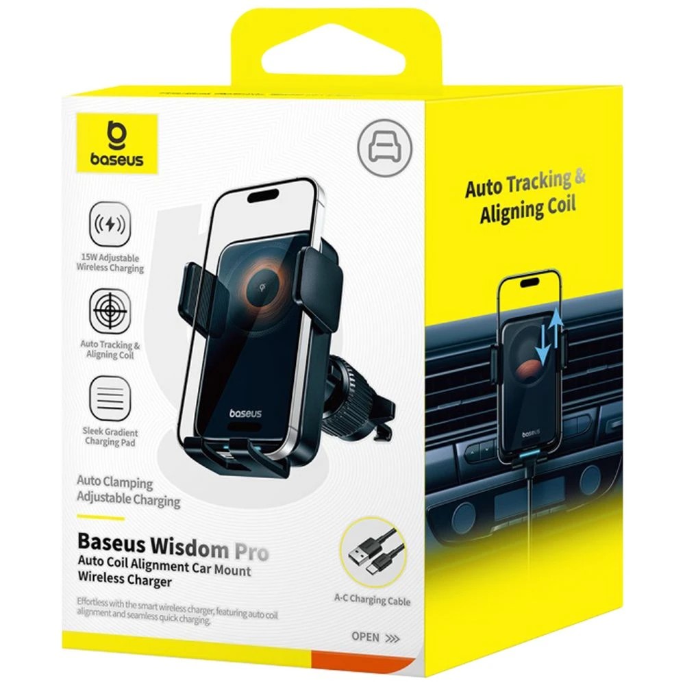8 Baseus Wisdom Pro 15W QI Wireless Charger Car Mount Black, 8 of 8