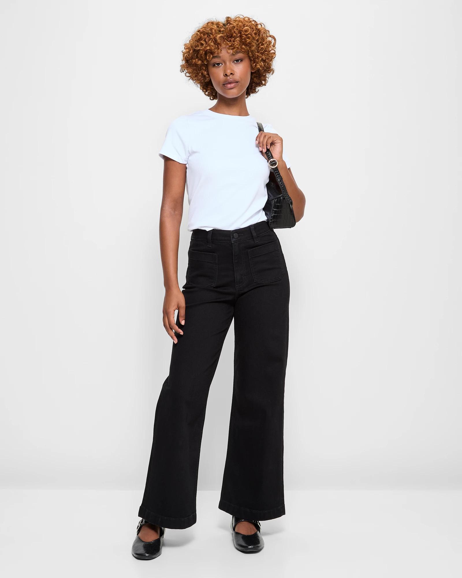 1 Target Petites Full Length Wide Leg Denim Jeans - Mila BLACK, 1 of 6