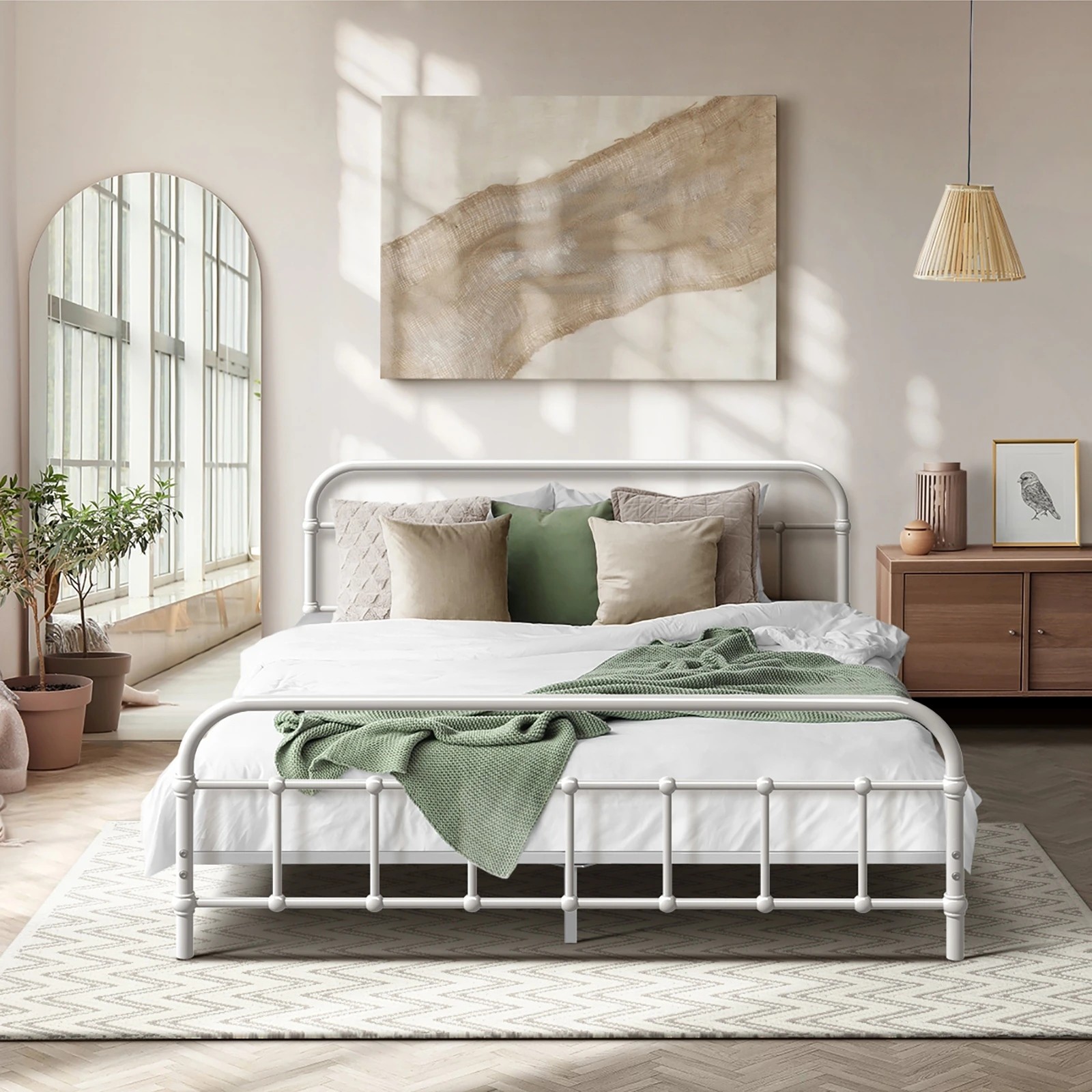 3 Oikiture Bed Frame Metal Bed Base Double Size Bed Platform
 - White, 3 of 9