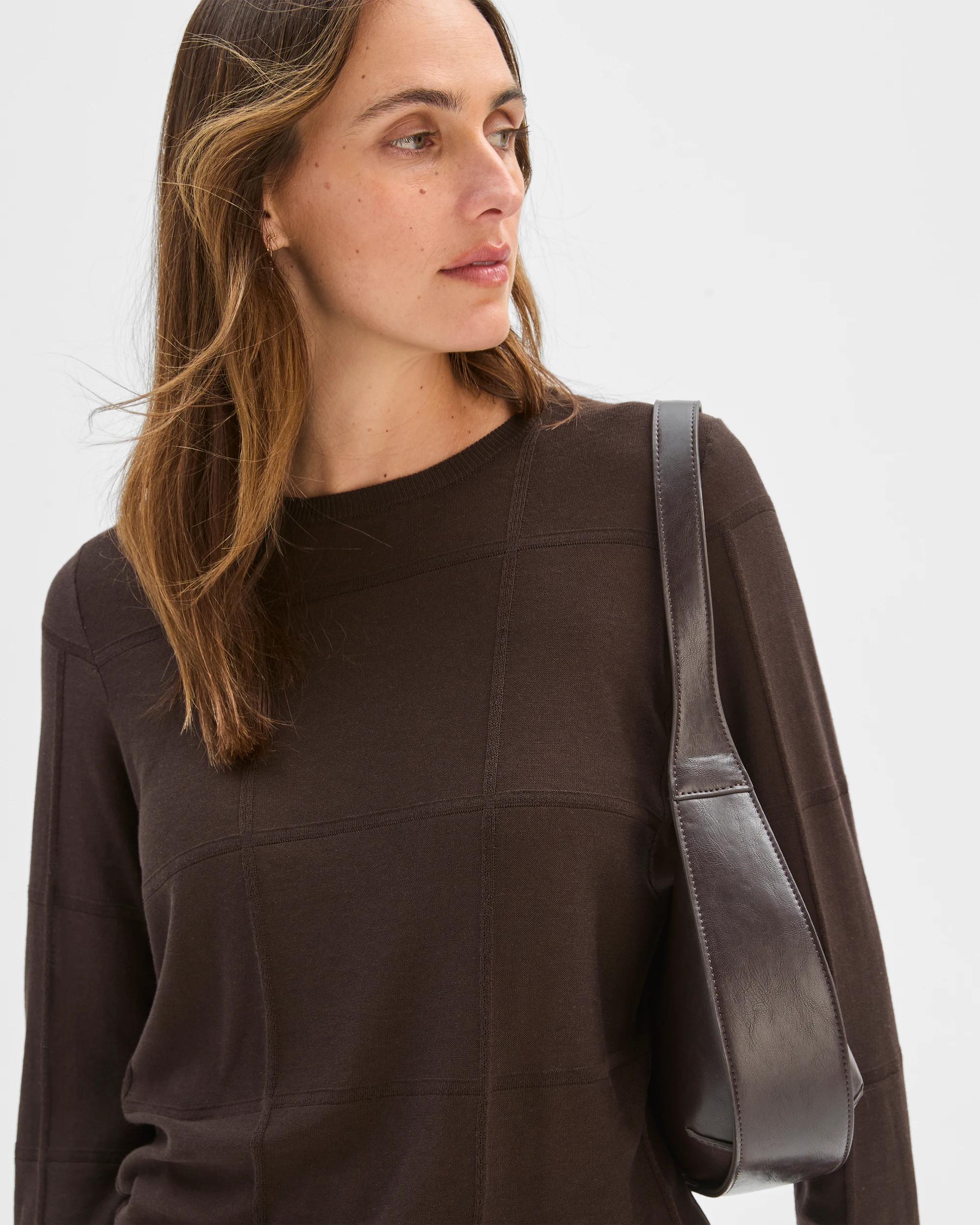 5 Preview Windowpane Knit Jumper COFFEE BEAN, 5 of 7