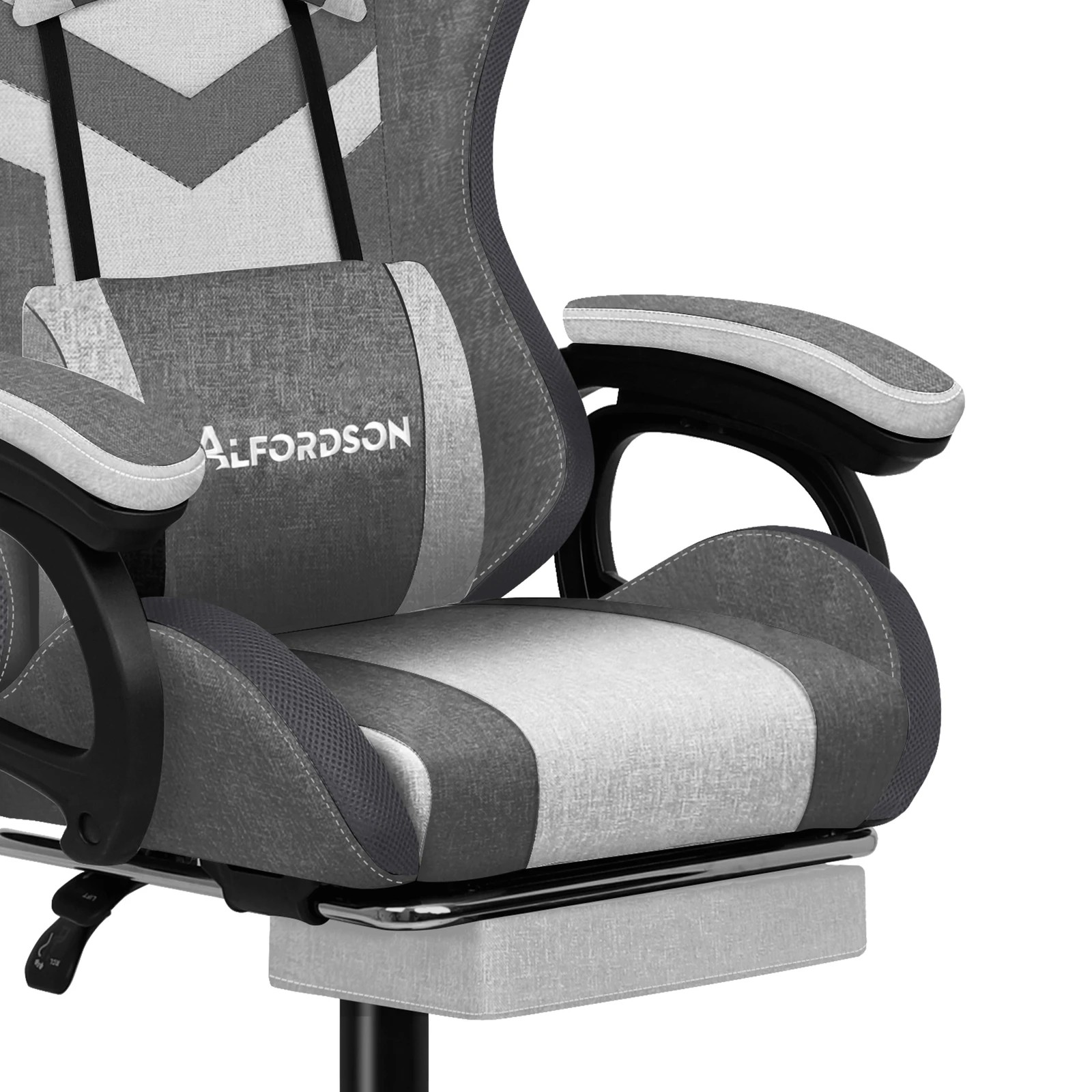 4 Alfordson Gaming Chair Office 12 RGB LED Massage Computer Fabric Seat - Grey, 4 of 10