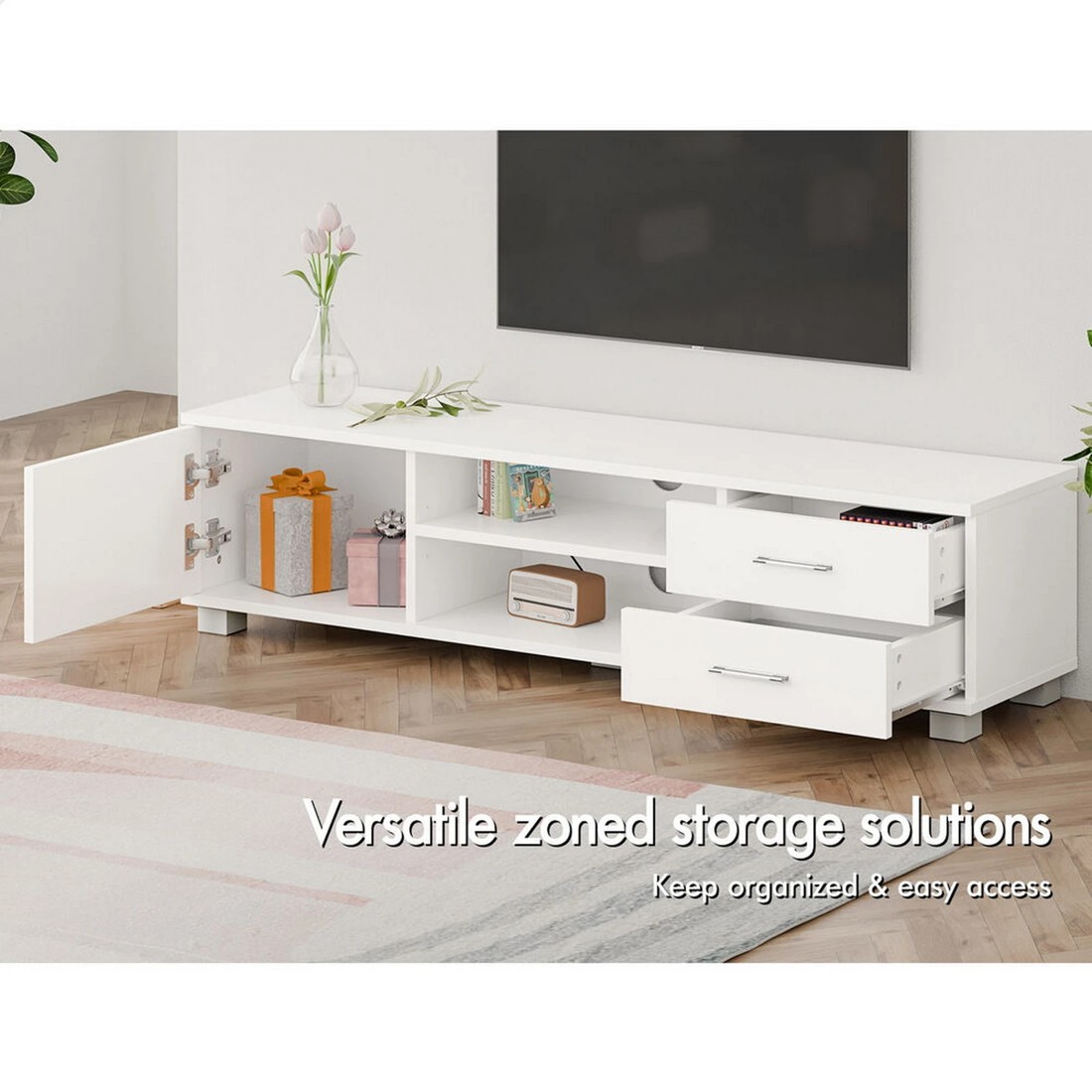 2 Alfordson Entertainment Unit TV Cabinet Stand 120cm Storage Drawer - White, 2 of 10
