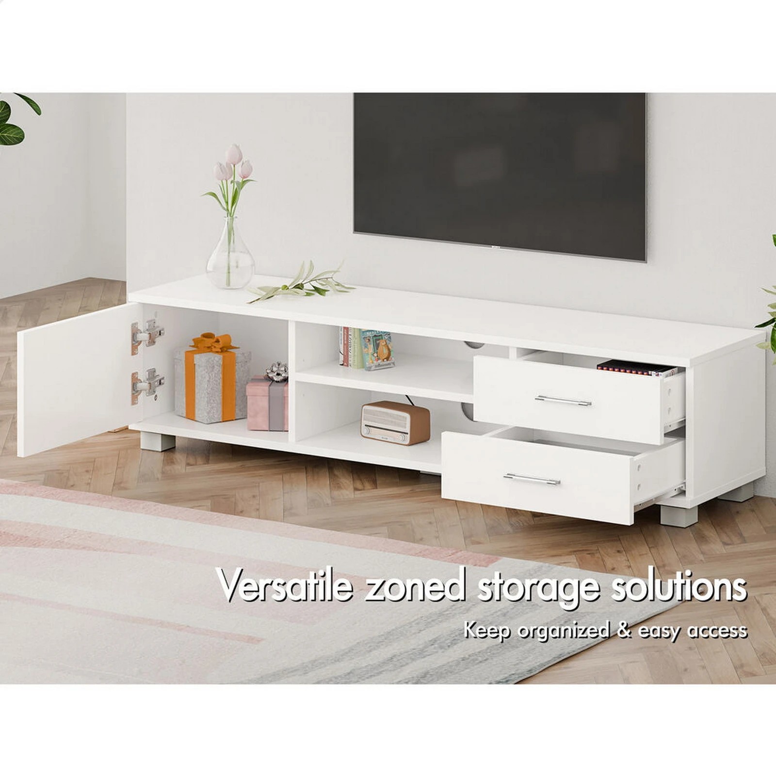 2 Alfordson Entertainment Unit TV Cabinet Stand 120cm Storage Drawer - White, 2 of 9