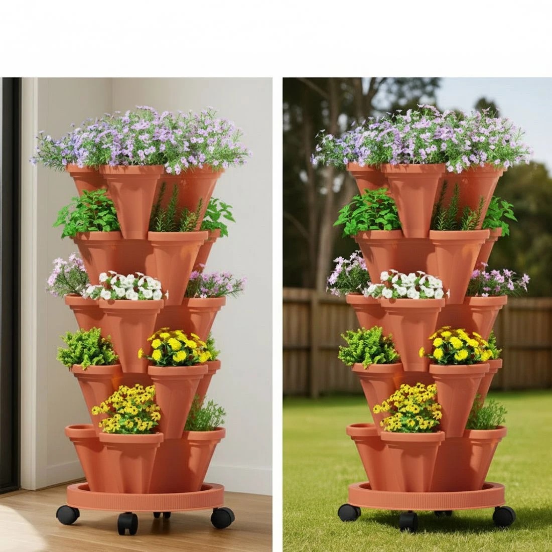 5 Green Fingers Raised Garden Bed 5 Tier Vertical Brick Red, Stackable for Strawberry Herbs - Brown, 5 of 6