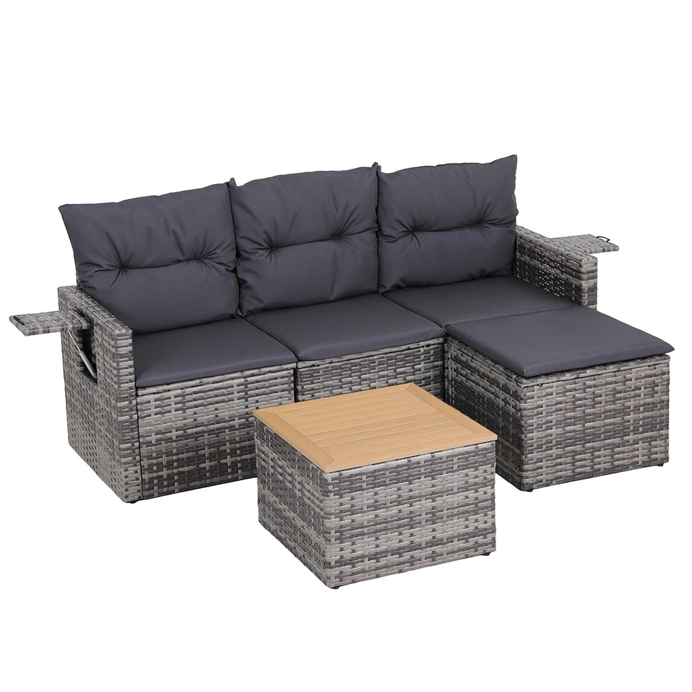 1 Gardeon 5 Pieces Outdoor Sofa Set 4-Seater  Rattan Patio Furniture Table and - Grey, 1 of 2