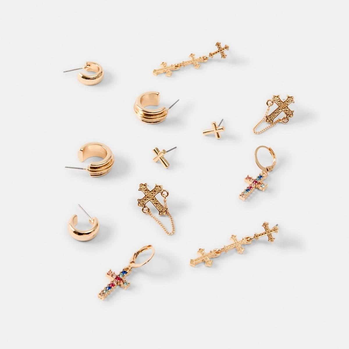3 6 Pack Cross Earrings - Gold Tone Gold, 3 of 5