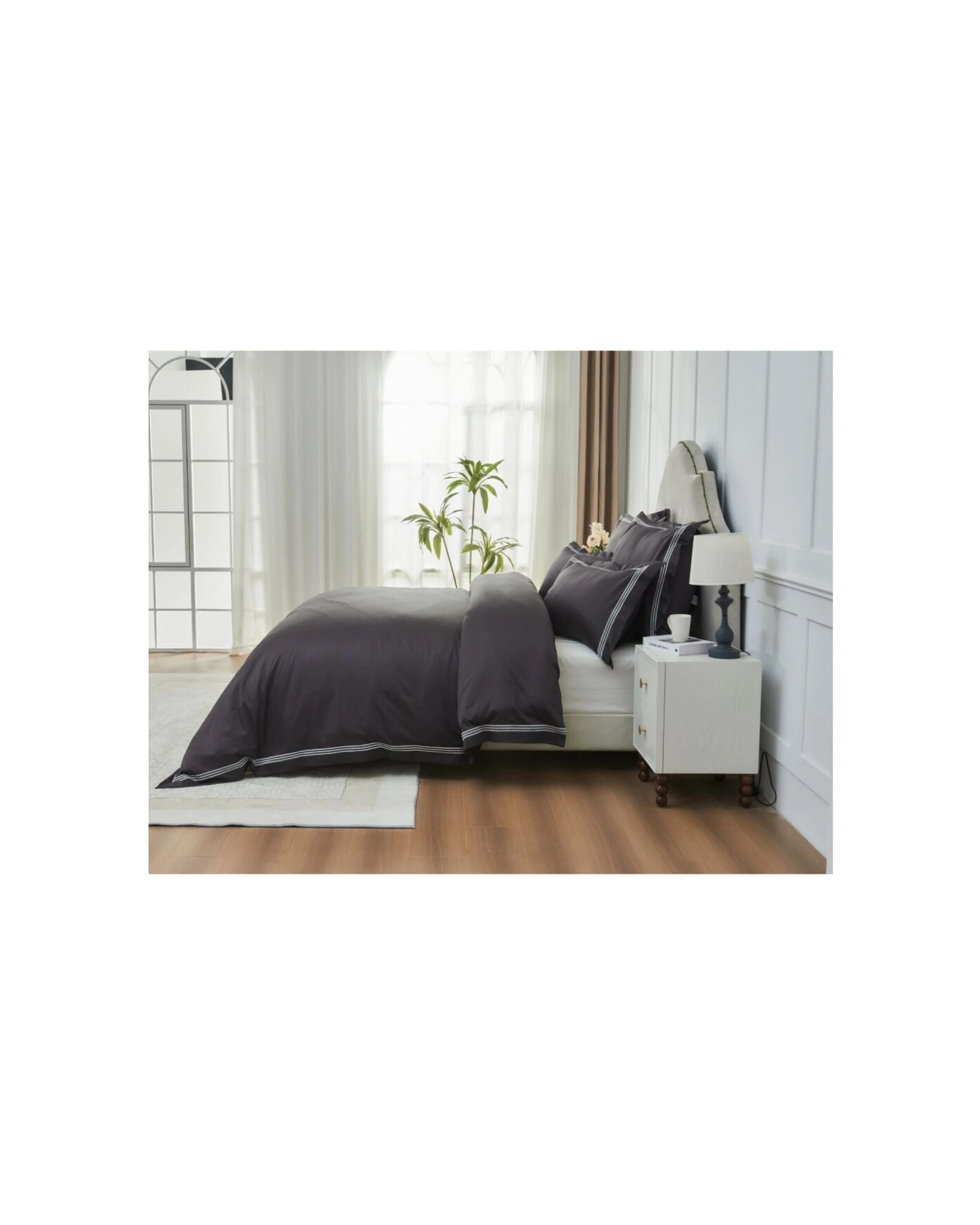 3 Grosvenor House 500TC Hotel Embroidered Quilt Set Super King - Charcoal, 3 of 8