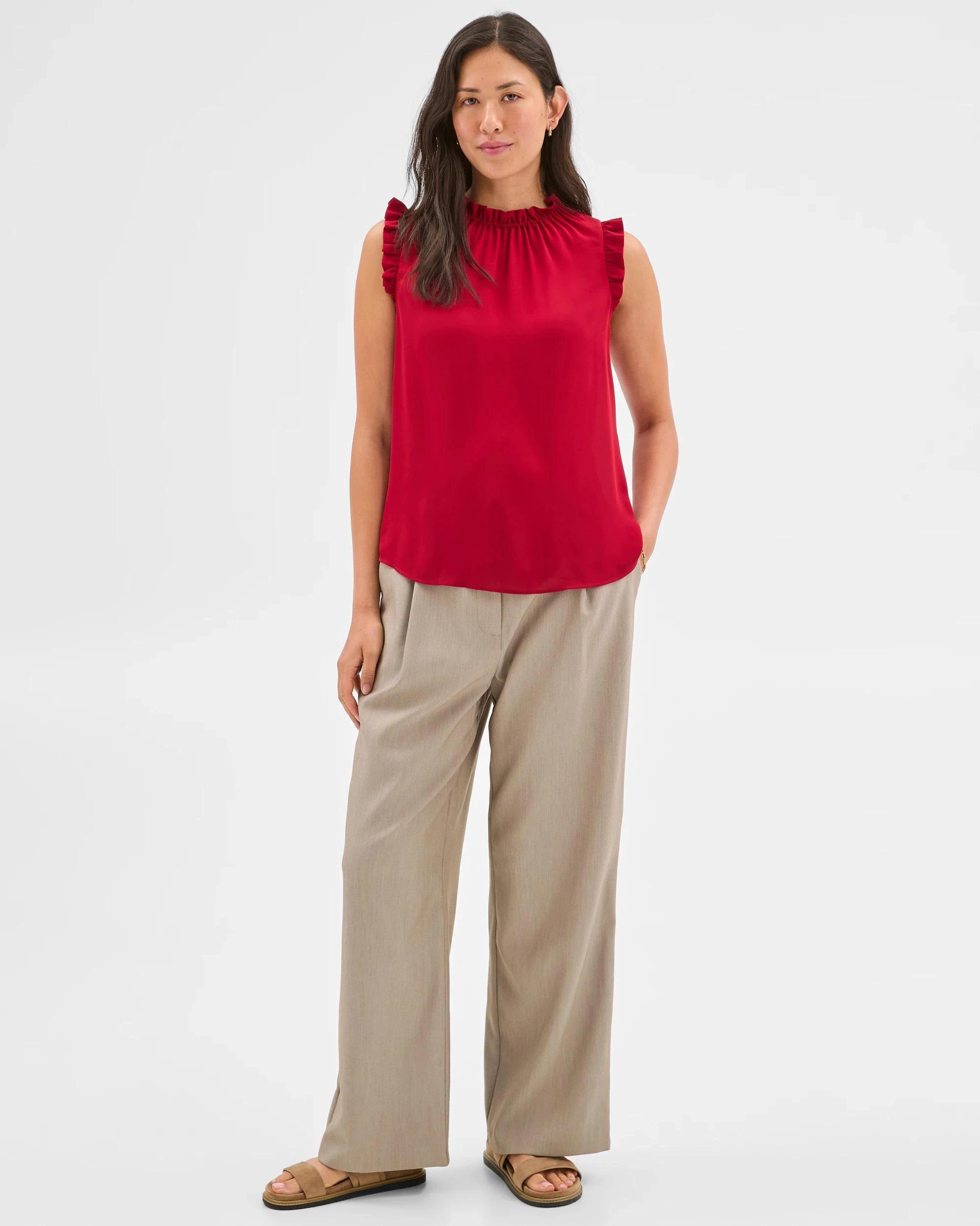 2 Sleeveless Ruffle Neck Tank Top - Preview CRIMSON, 2 of 6