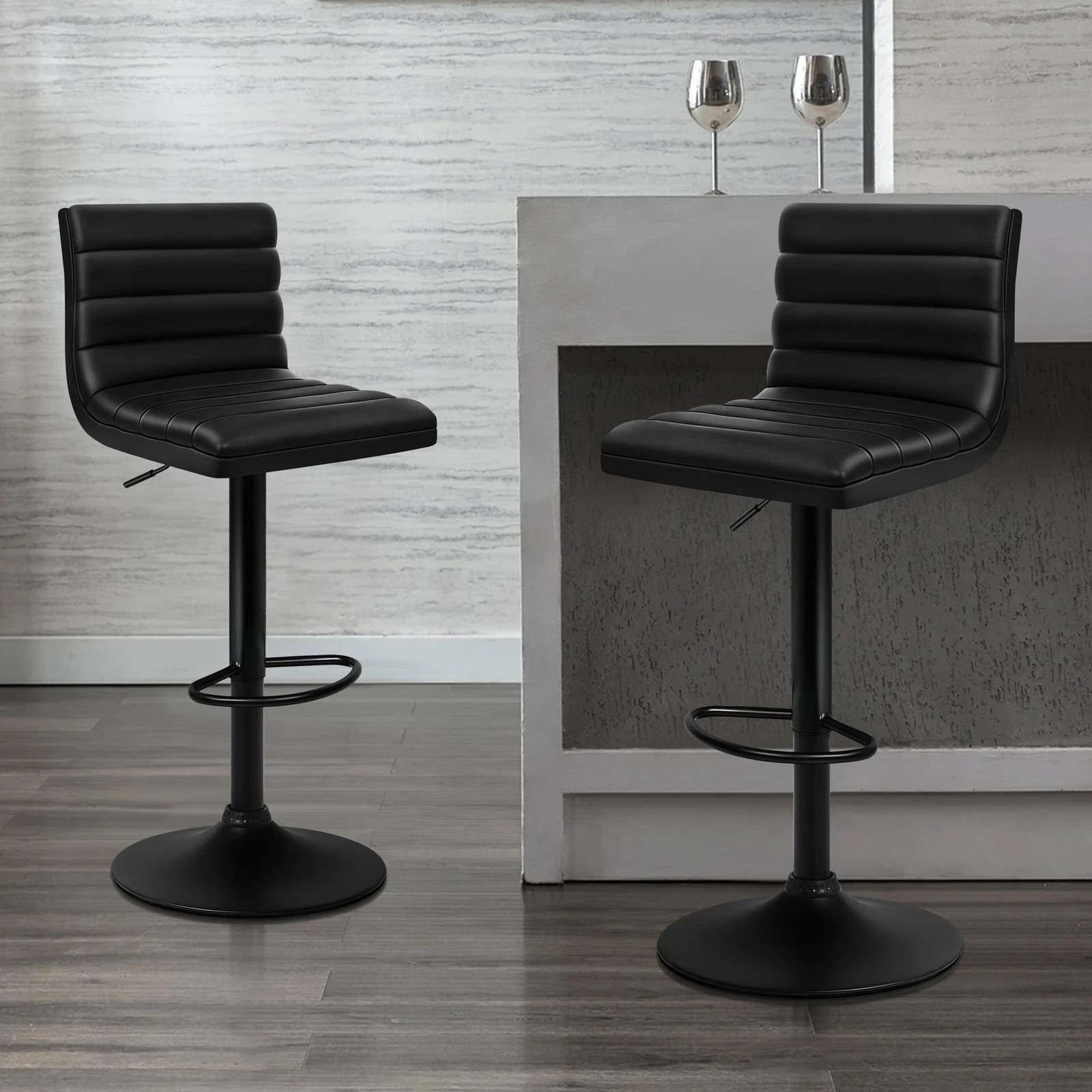 8 Alfordson 4x Bar Stools Ruel Kitchen Swivel Chair Leather Gas Lift - Black, 8 of 10