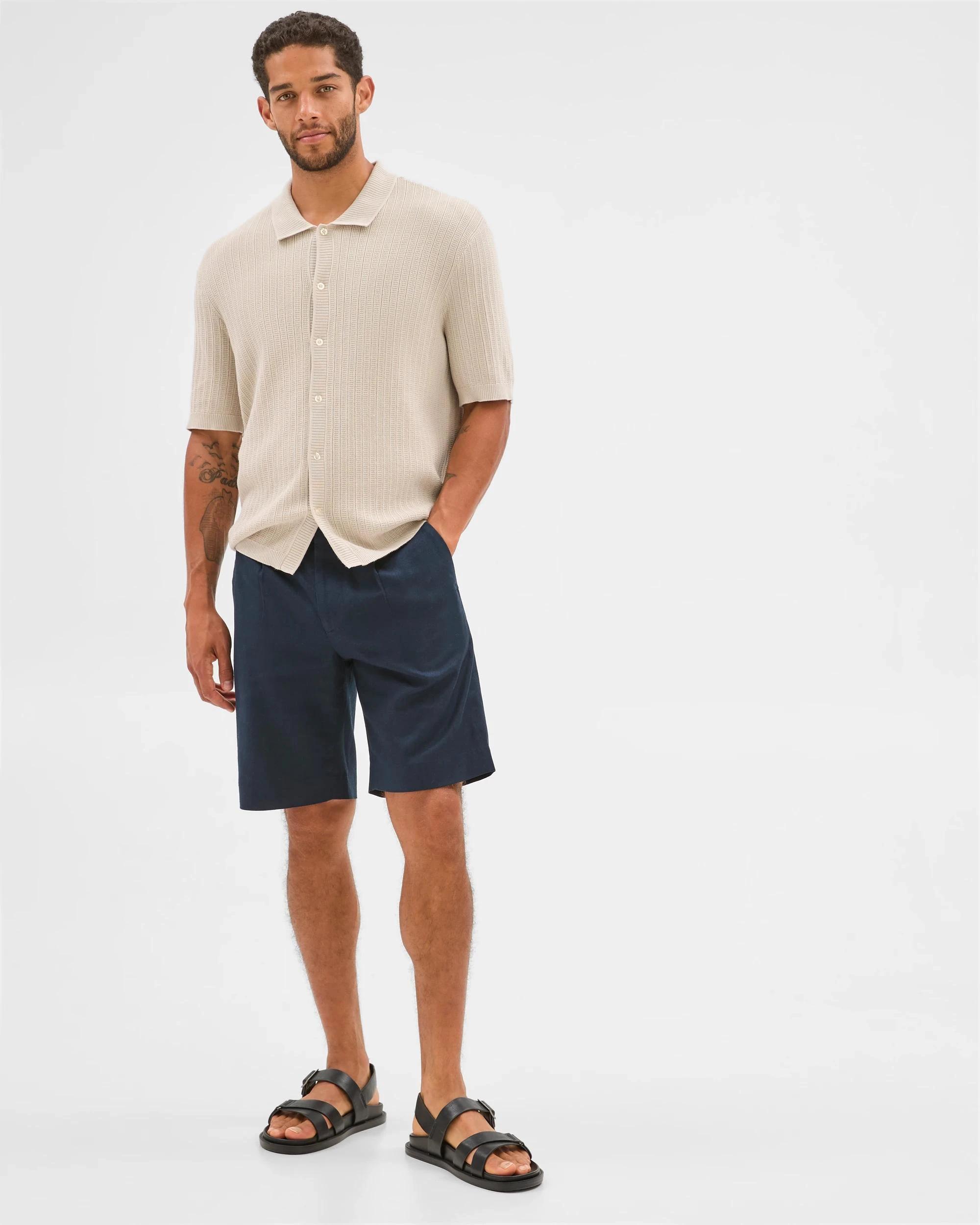 2 European Linen Blend Suit Shorts - Preview NAVY, 2 of 6
