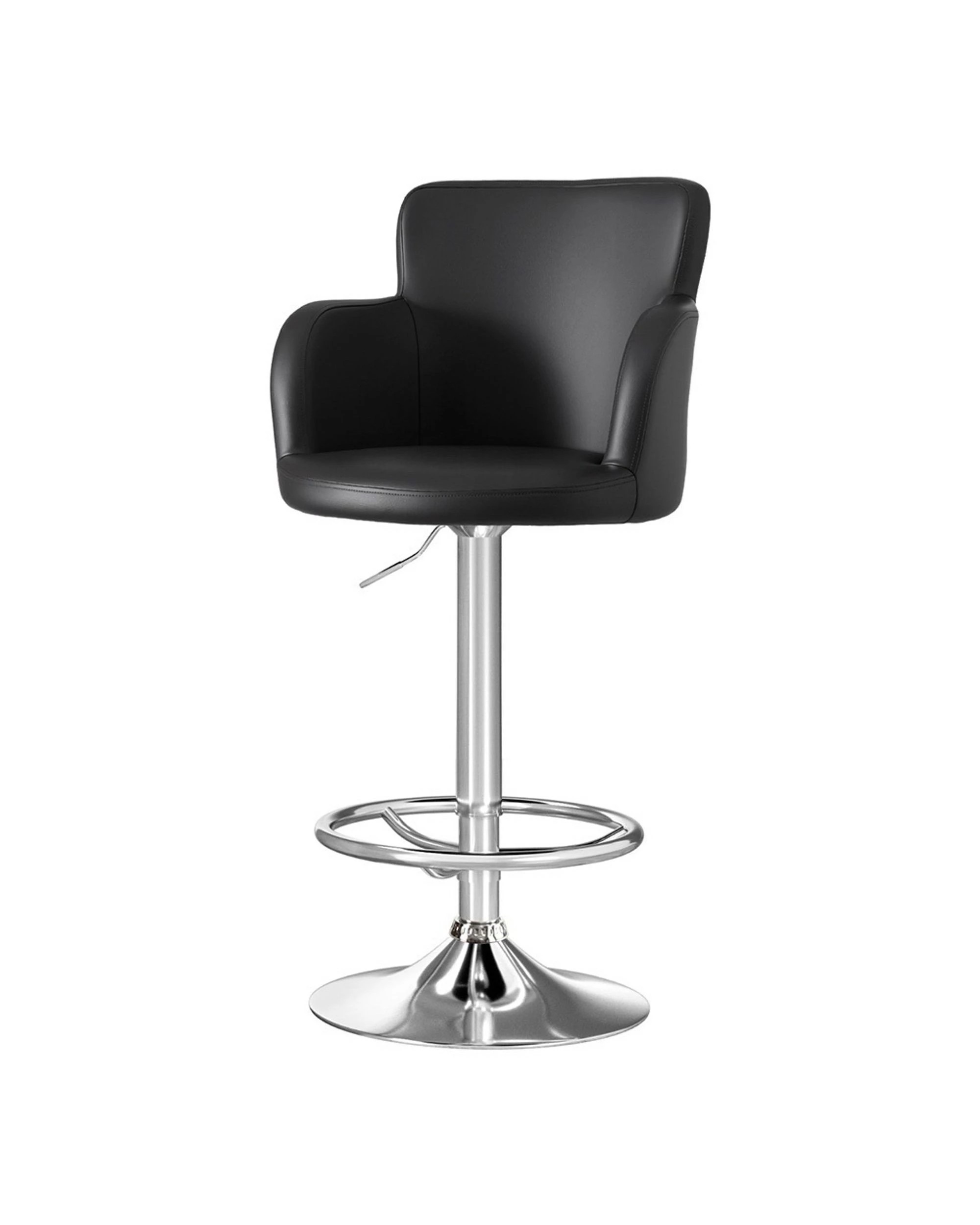 1 Artiss 1x Leather Bar Stools Swivel Adjustable Gas Lift PU Counter Chairs - Black, 1 of 8