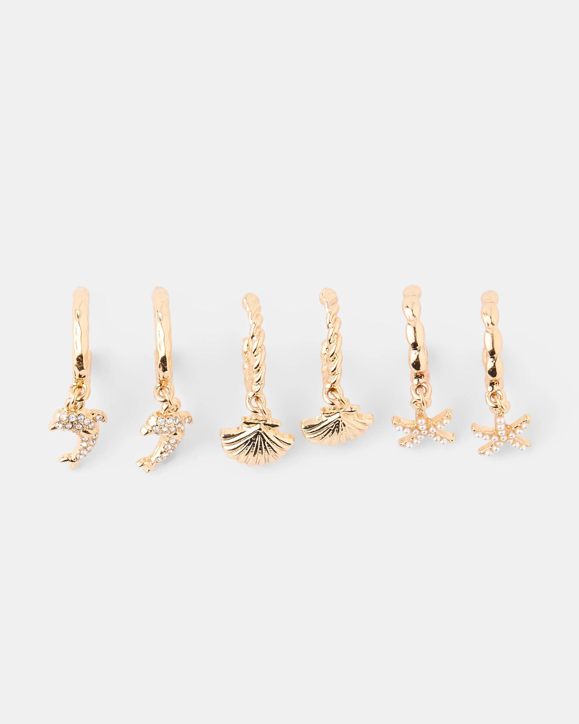 1 3 Pack Ocean Hoop Earrings - Gold Tone Gold, 1 of 5