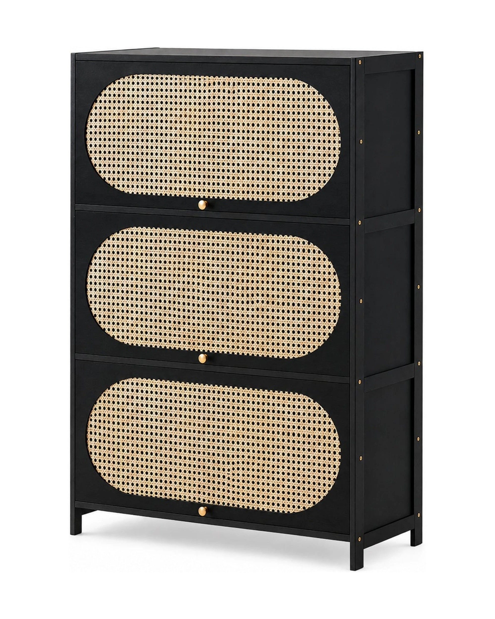 1 Foret 7 Tier Black Shoe Cabinet Rattan Flip Door Storage Organiser 80cm, 1 of 9
