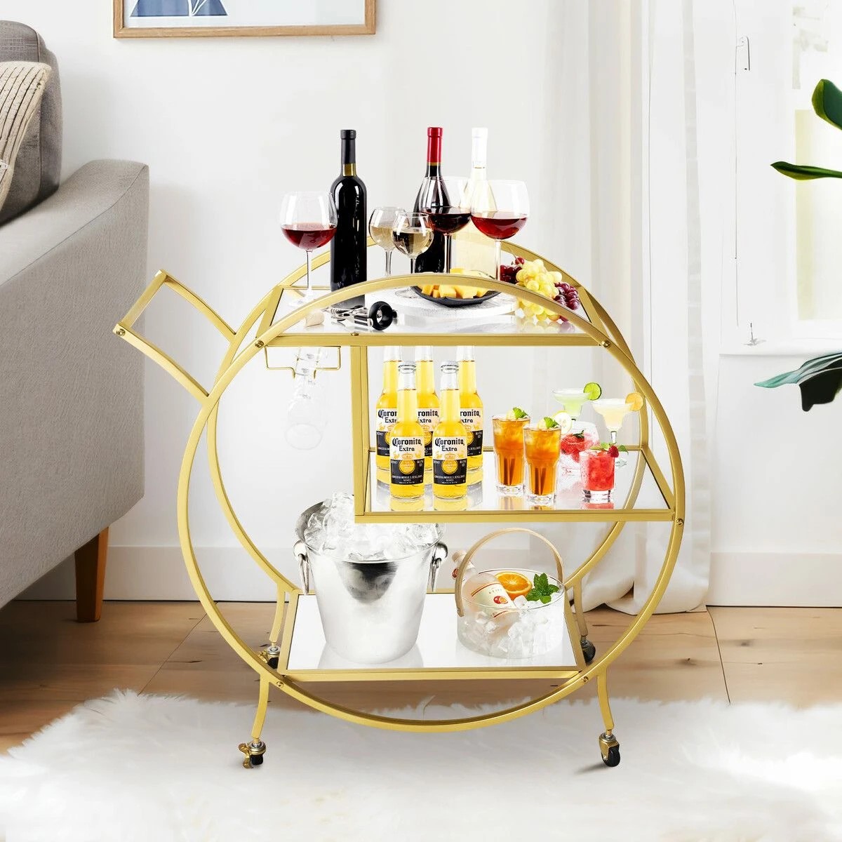 4 Ausway Bar Cart Wine Rack Drinks Trolley Metal Frame Mobile, 4 of 7