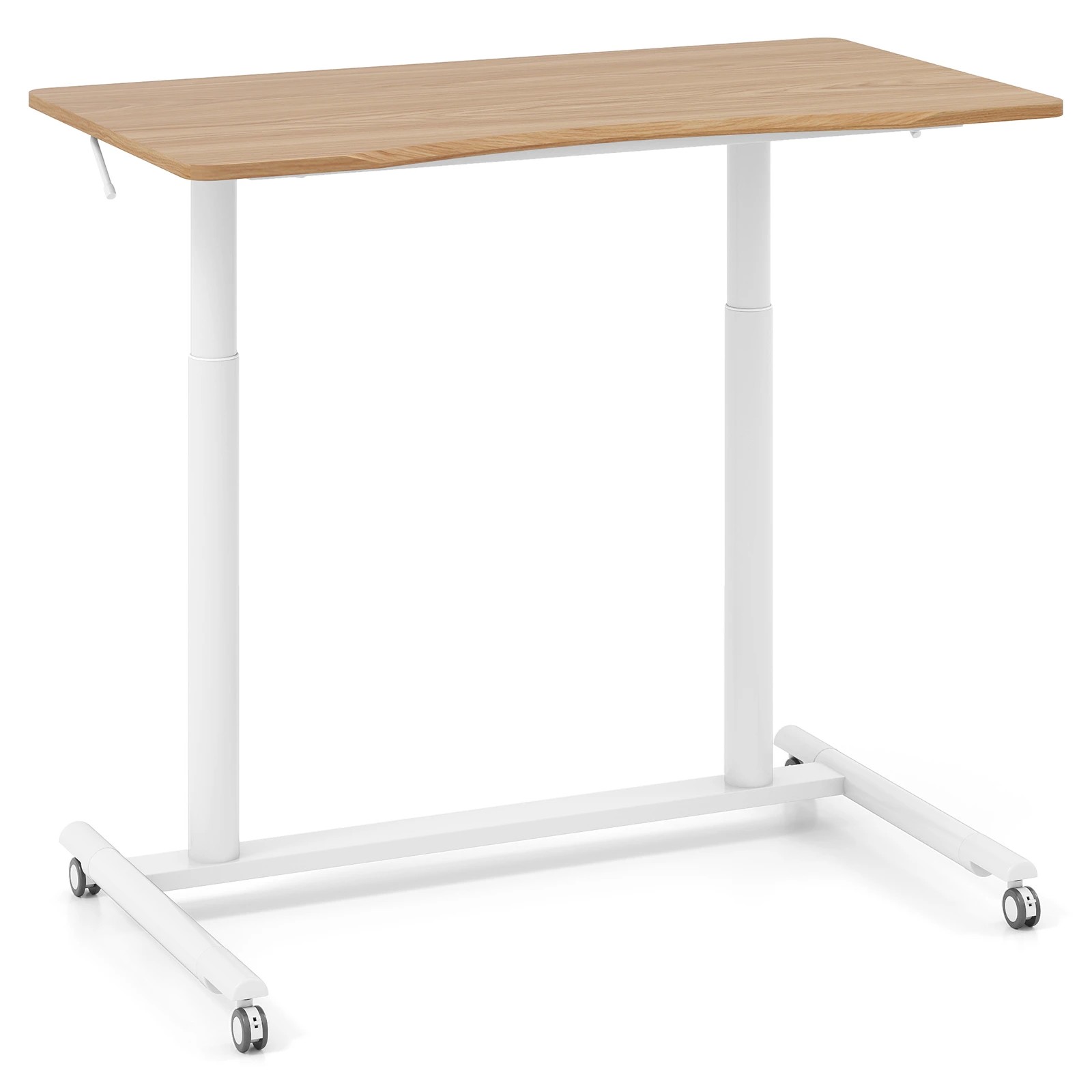 1 Costway Mobile Standing Desk C-Shaped Stand Desk w/Adjustable Height Computer Workstation - Natural, 1 of 4