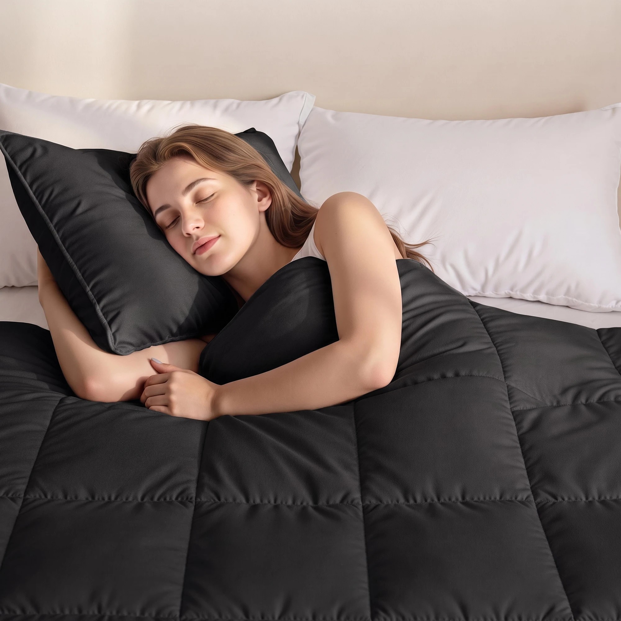 7 Giselle Bedding 200GSM Bamboo Microfibre Quilt Lightweight All Season Doona Duvet - Queen Bed - Black, 7 of 9