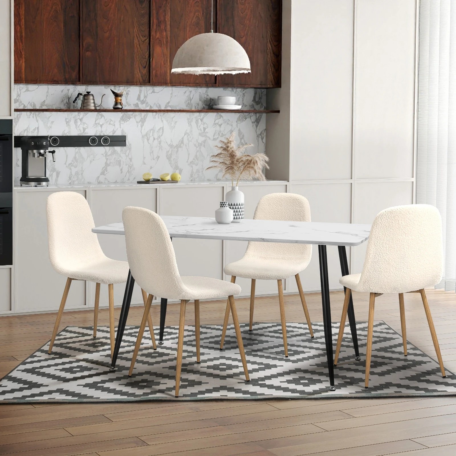 5 Oikiture 2x Sherpa Dining Chairs Kitchen Accent Chair Lounge Timber-look Legs
 - White, 5 of 10