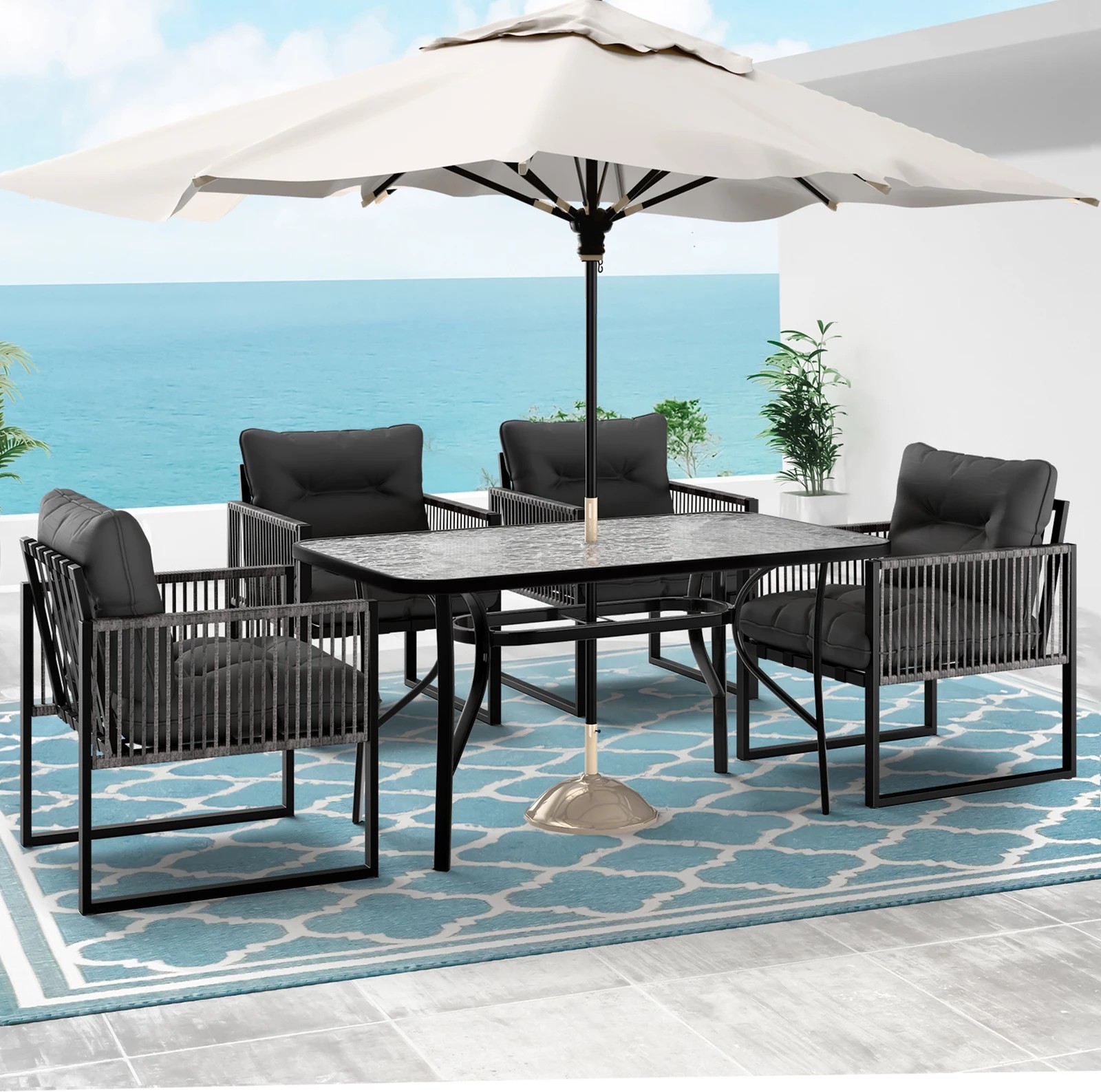 3 Alfordson Outdoor Furniture Dining Setting Patio Table Chairs Set Wicker Lounge - Grey, 3 of 10