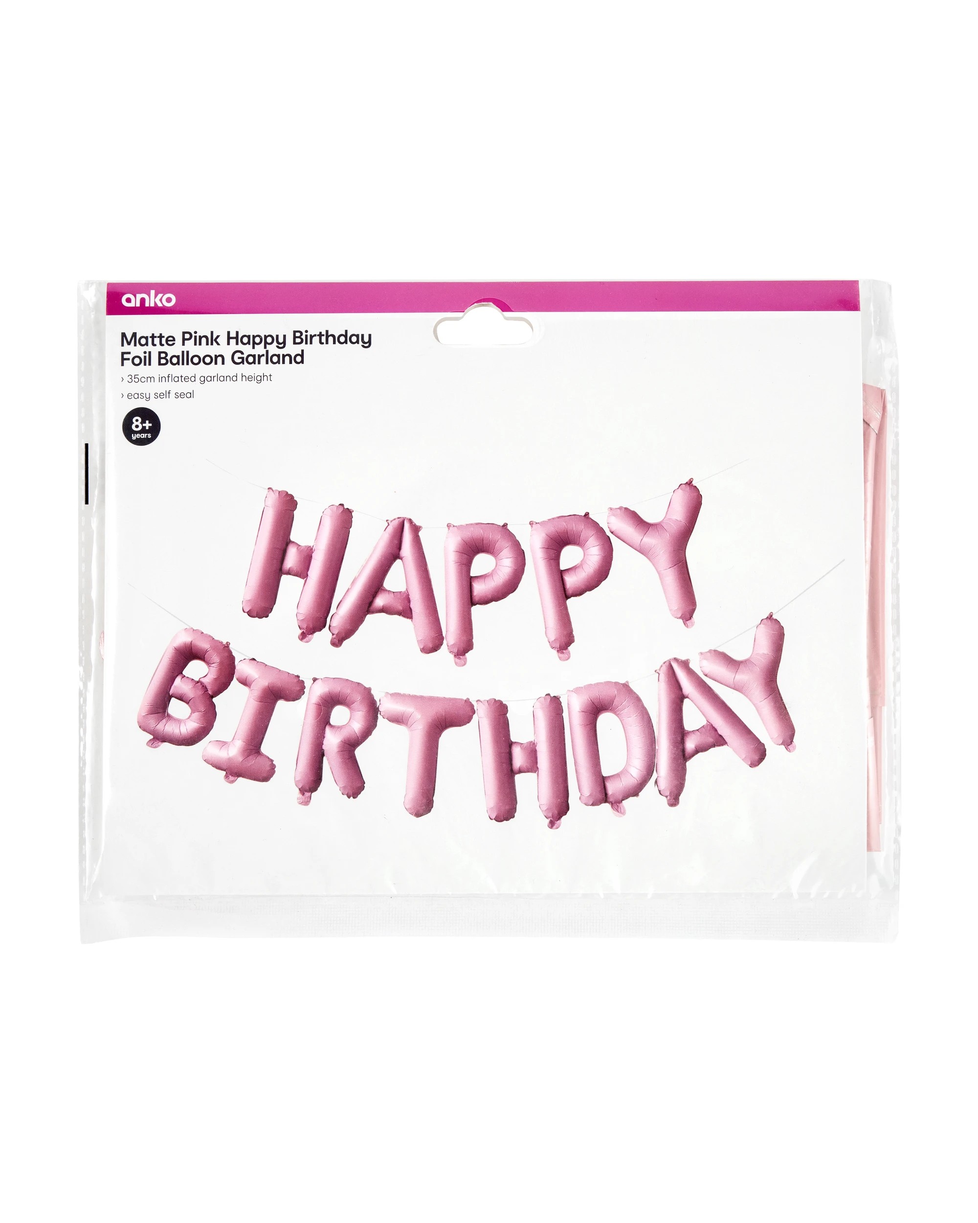 5 Matte Pink Happy Birthday Foil Balloon Garland, 5 of 5