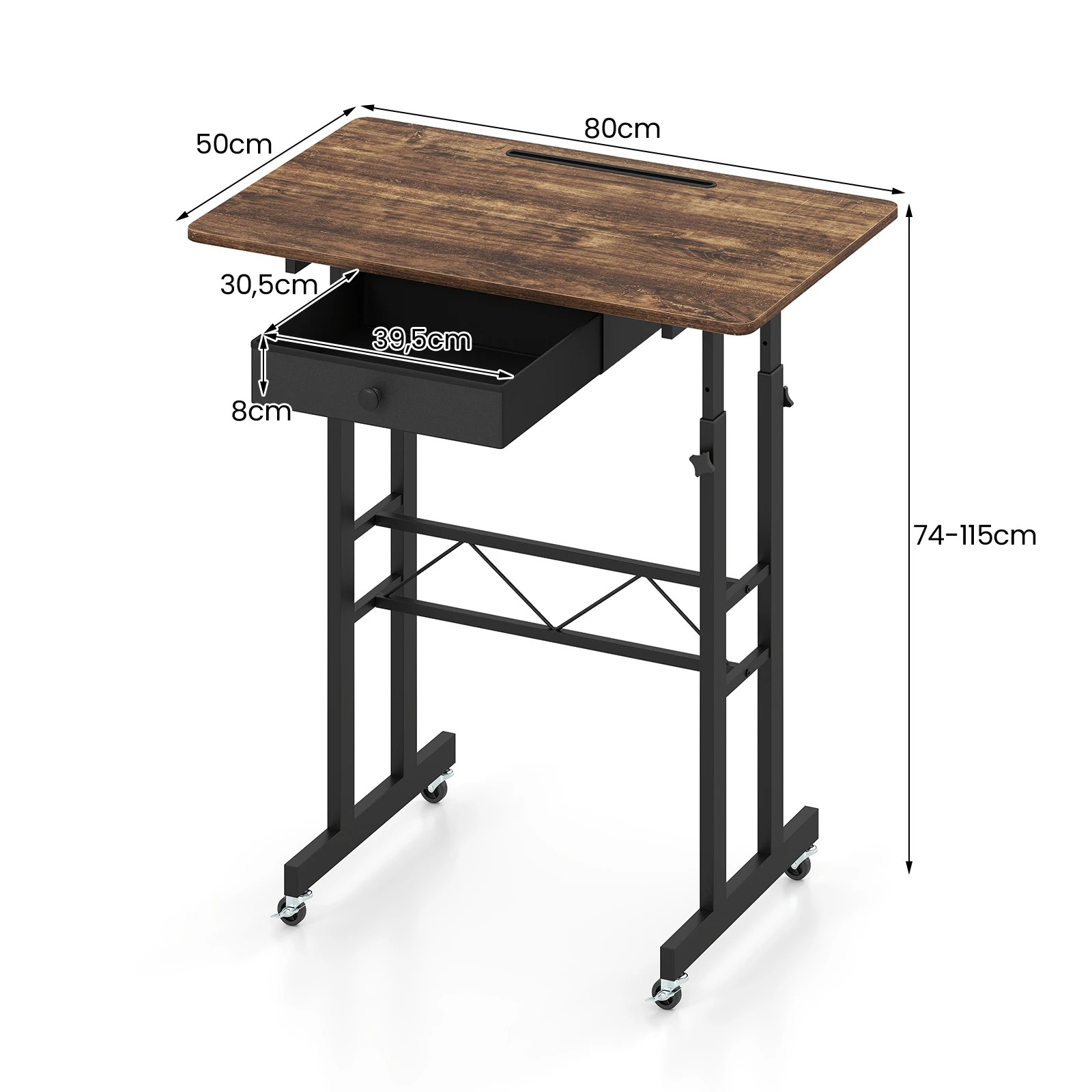 2 Costway Mobile Standing Desk Adjustable Sit Stand Laptop Desk w/Fabric Drawer - Brown, 2 of 6