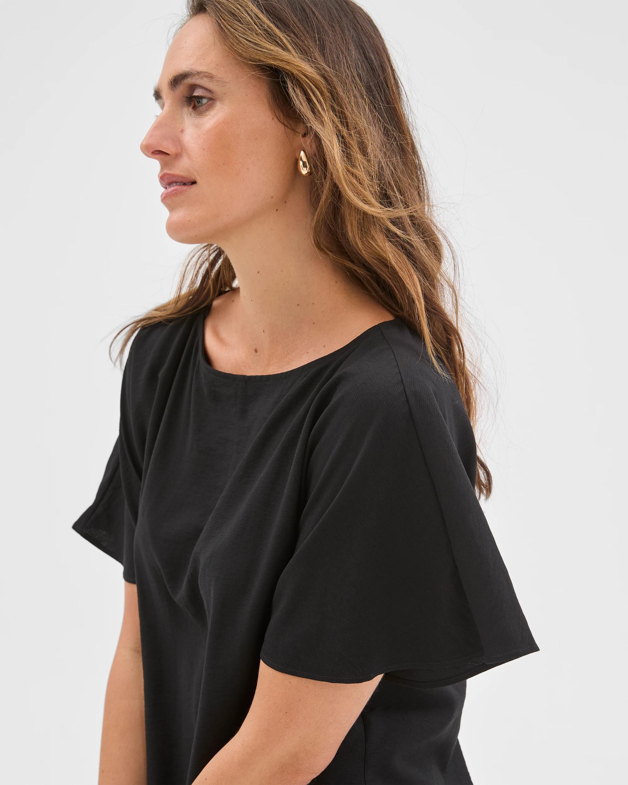 5 Preview Short Flutter Sleeve Textured Blouse BLACK, 5 of 6